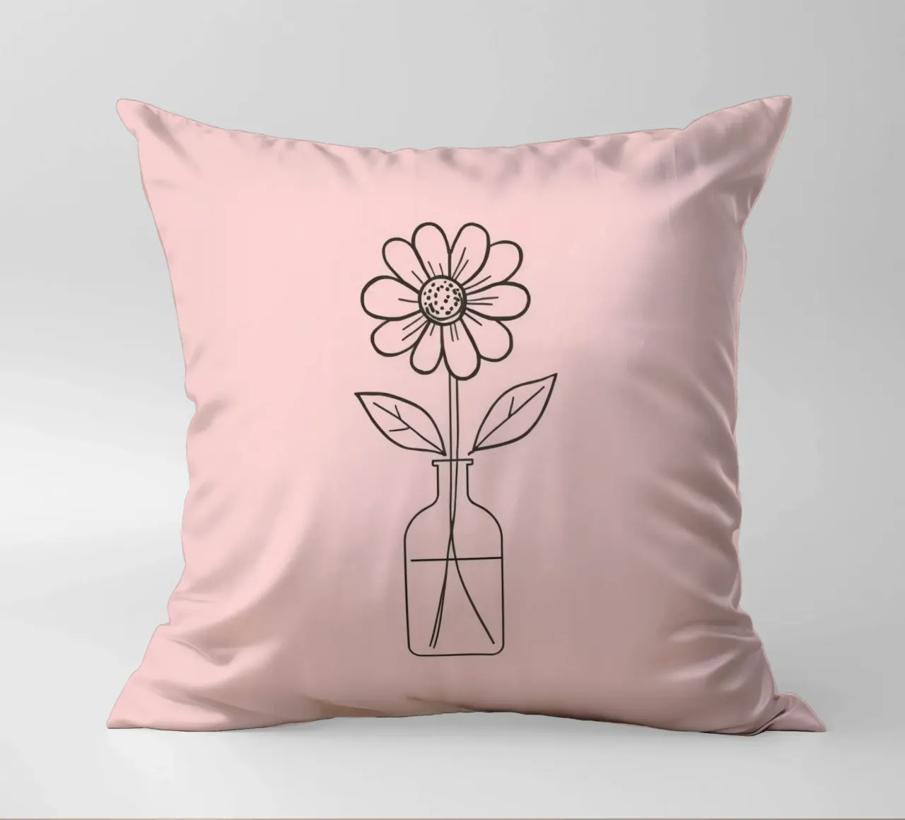 Fiore semplice in un vaso di vetro con un'arte rosa pastello cuscino da DesignDoodle