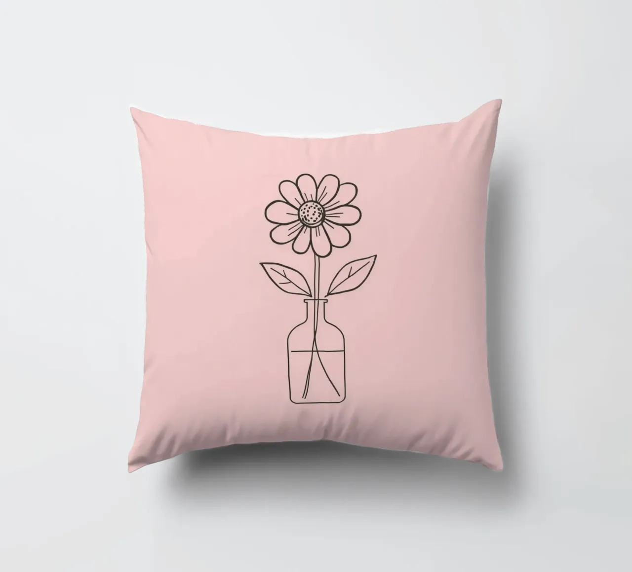Fiore semplice in un vaso di vetro con un'arte rosa pastello cuscino da DesignDoodle