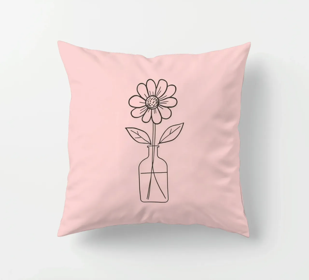Fiore semplice in un vaso di vetro con un'arte rosa pastello cuscino da DesignDoodle