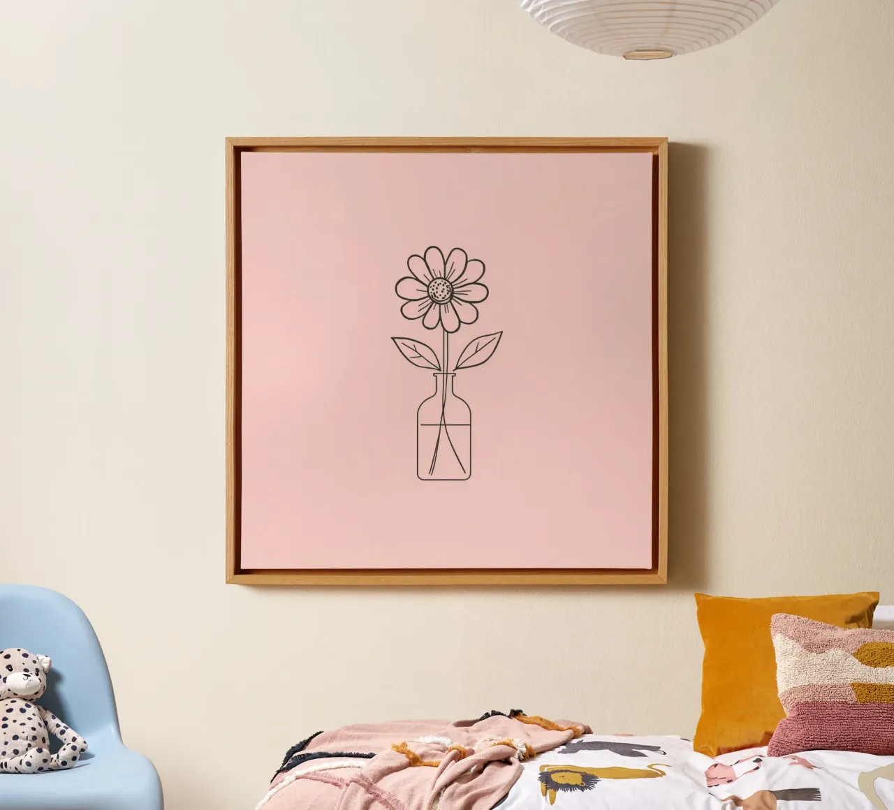 Fiore semplice in un vaso di vetro con un'arte rosa pastello tela con Cornice a cassetta da DesignDoodle