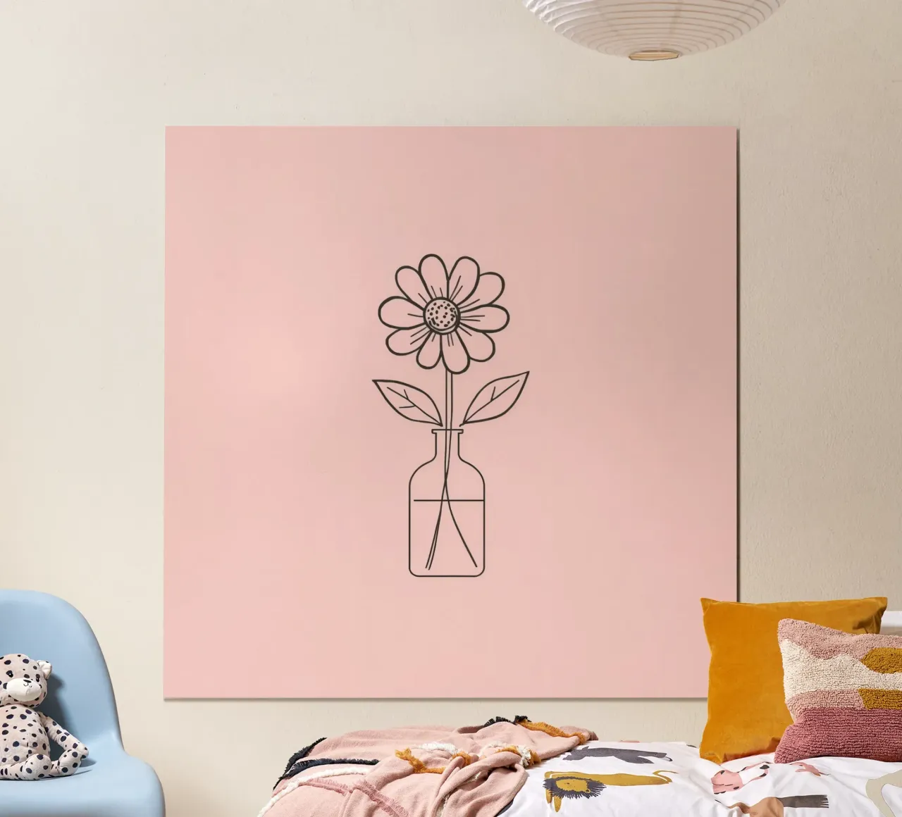 Fiore semplice in un vaso di vetro con un'arte rosa pastello carta hahnemühle da DesignDoodle