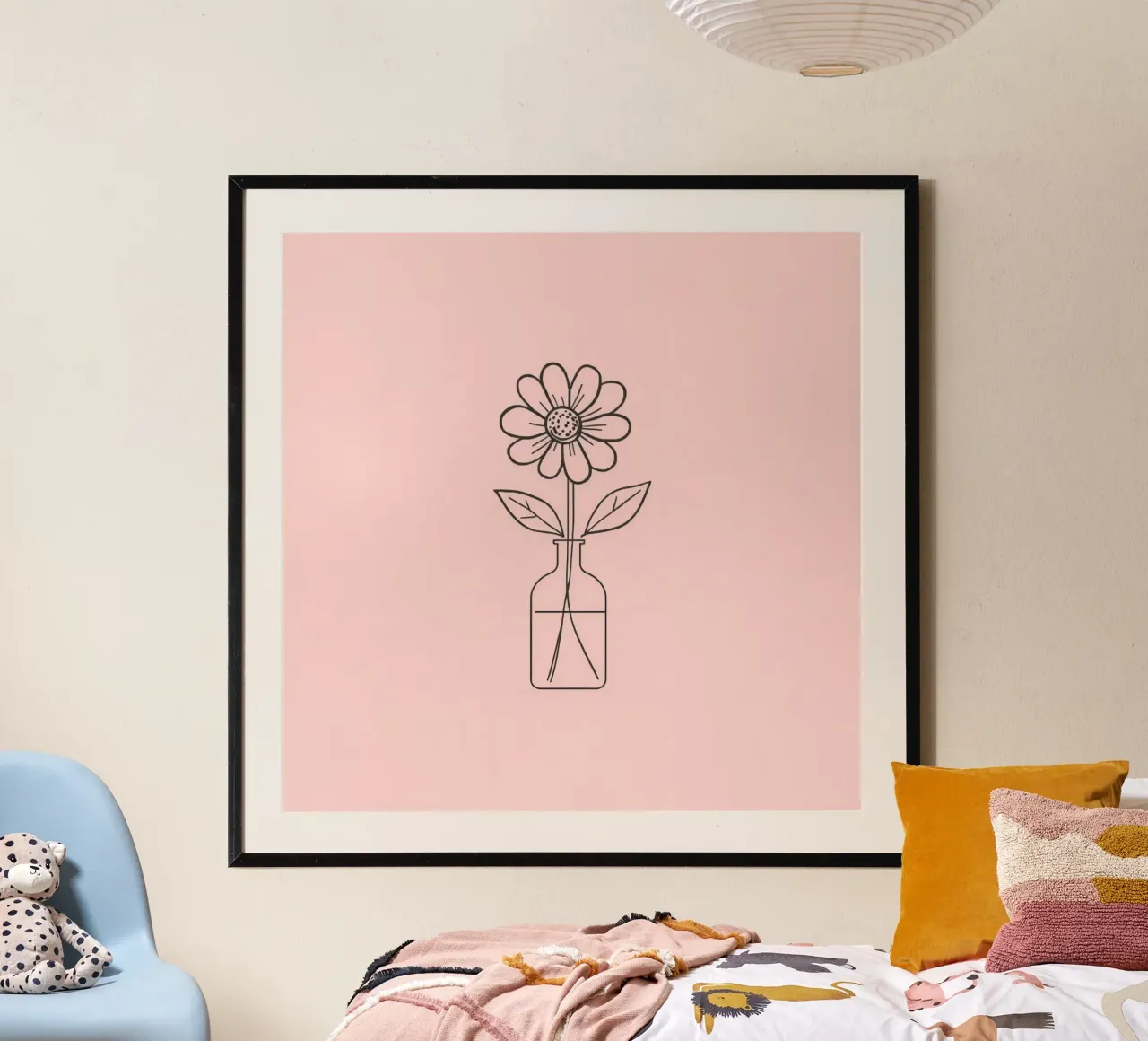 Fiore semplice in un vaso di vetro con un'arte rosa pastello carta hahnemühle da DesignDoodle