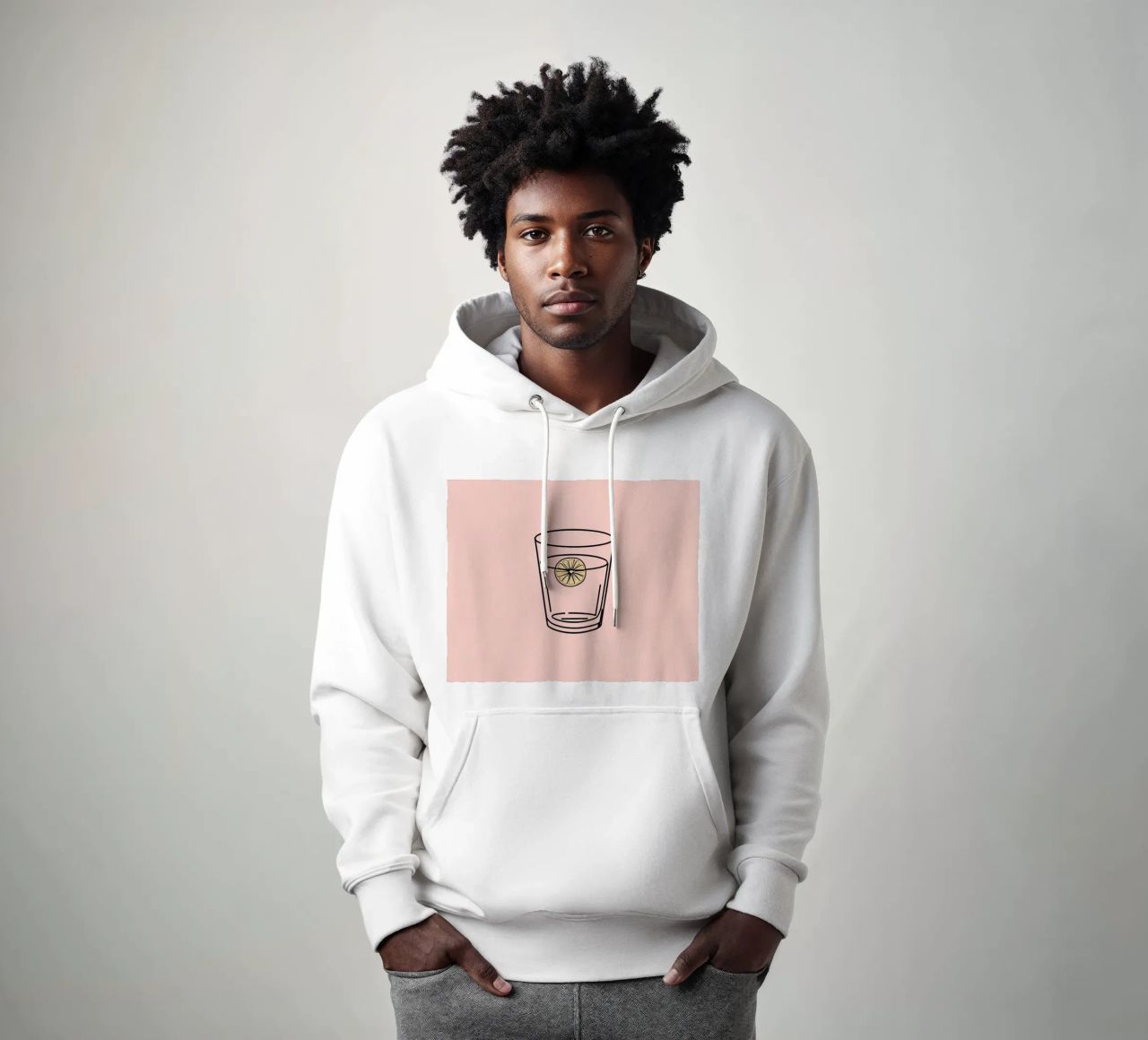Bevanda rinfrescante in un bicchiere trasparente con una fetta di limone felpa con cappuccio da DesignDoodle