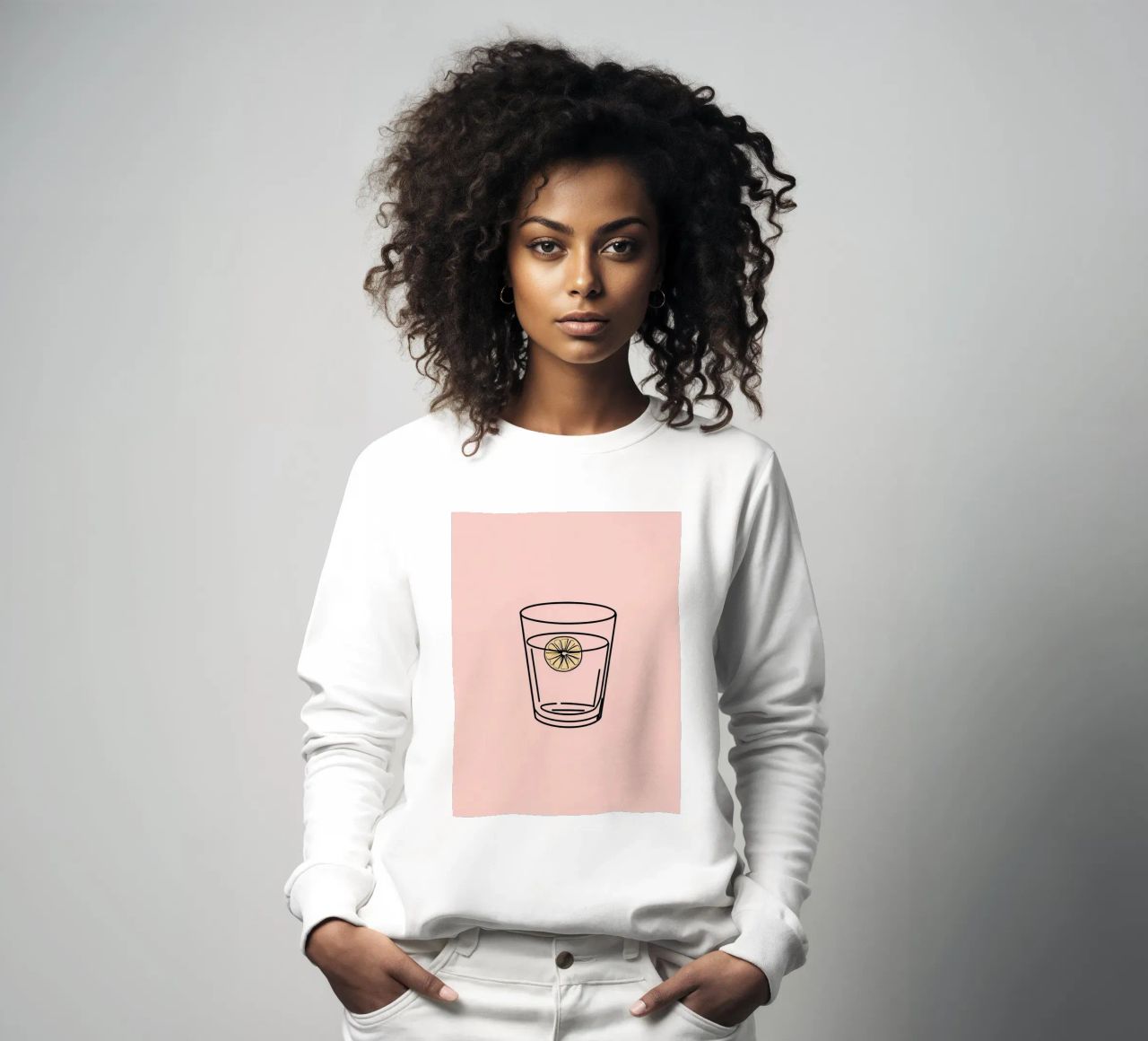 Bevanda rinfrescante in un bicchiere trasparente con una fetta di limone felpa da DesignDoodle