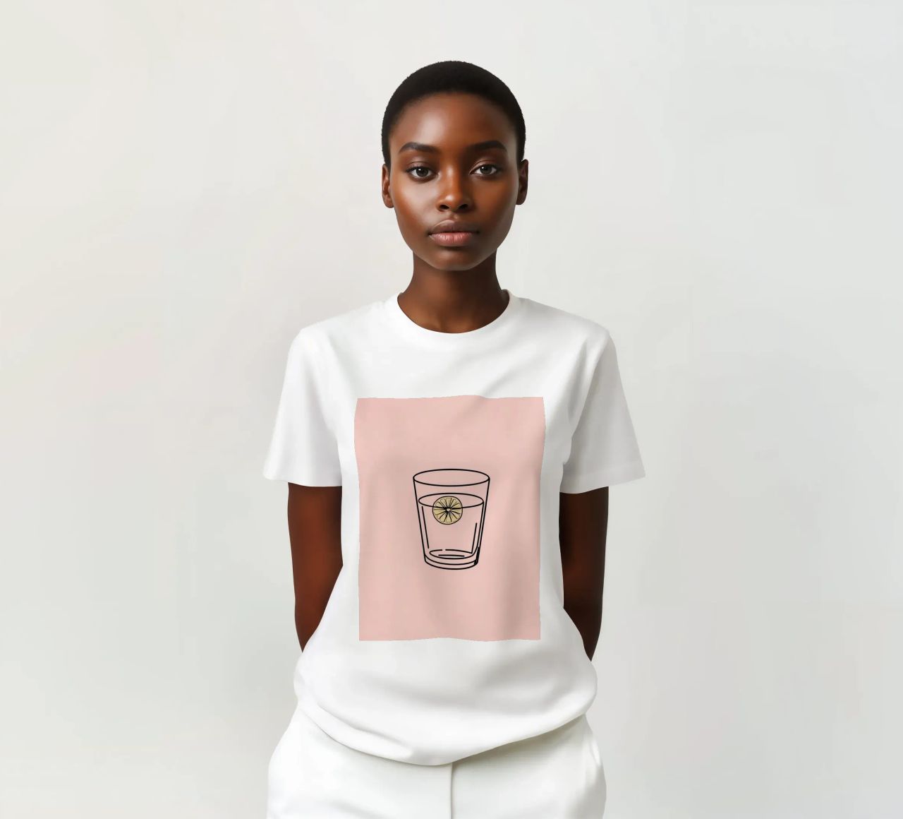 Bevanda rinfrescante in un bicchiere trasparente con una fetta di limone t-shirt da DesignDoodle