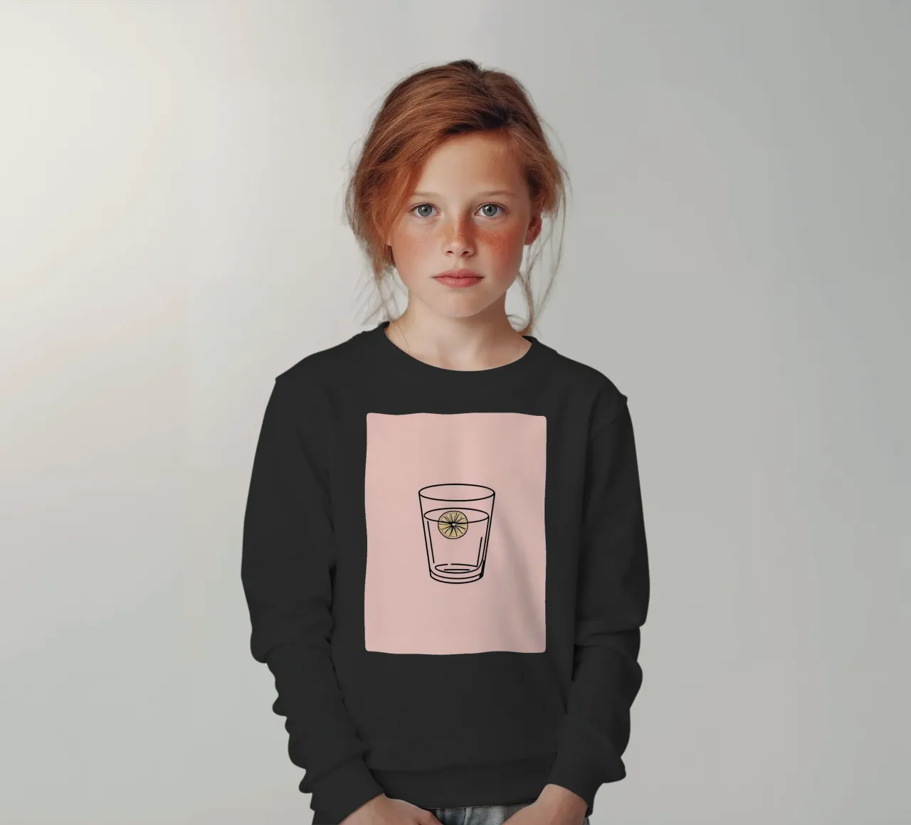 Bevanda rinfrescante in un bicchiere trasparente con una fetta di limone felpa bambino da DesignDoodle