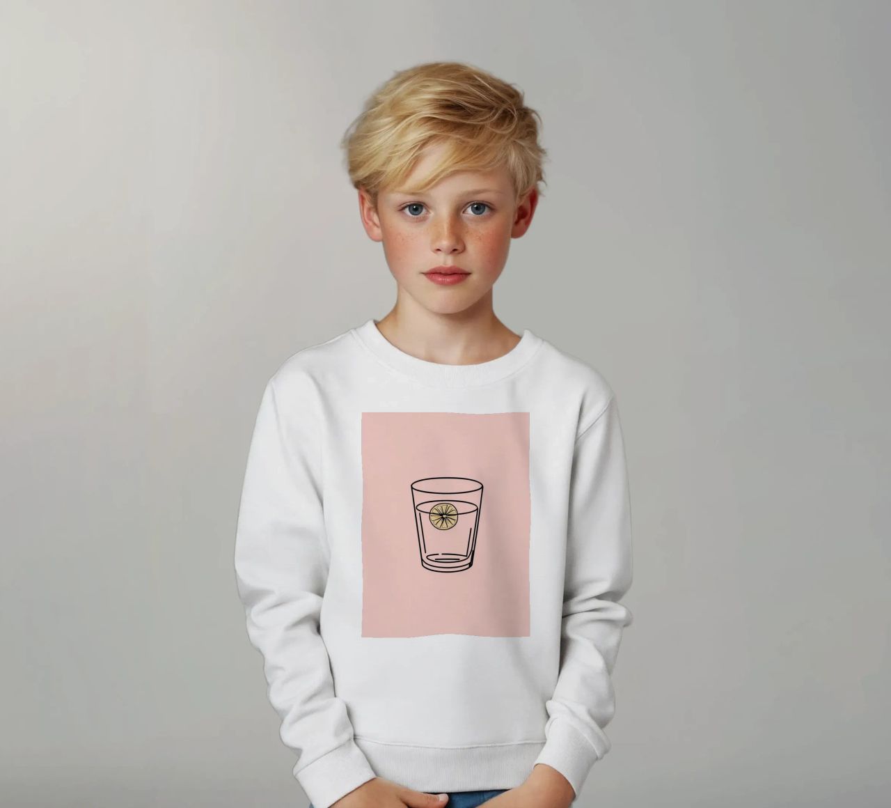 Bevanda rinfrescante in un bicchiere trasparente con una fetta di limone felpa bambino da DesignDoodle