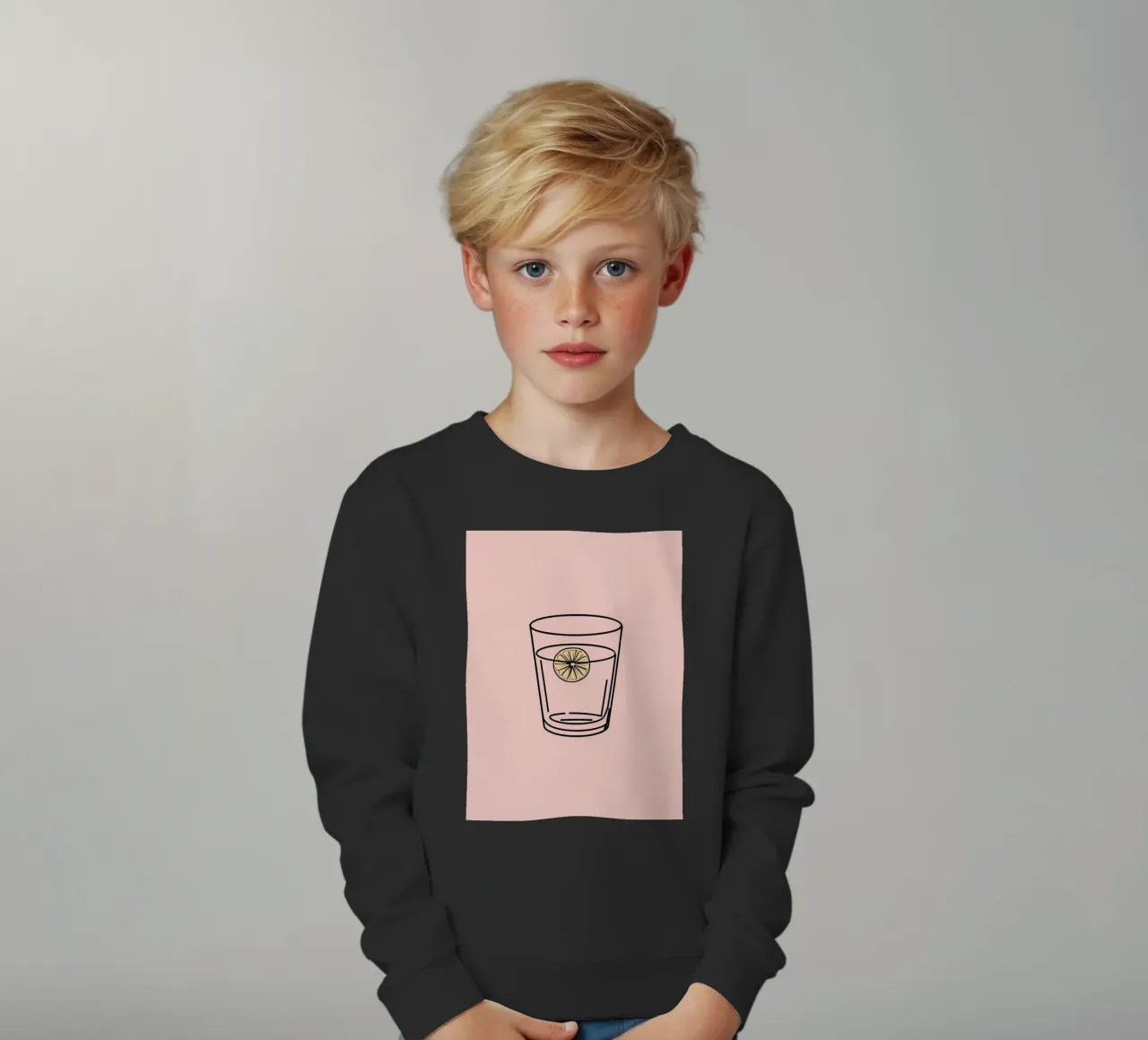 Bevanda rinfrescante in un bicchiere trasparente con una fetta di limone felpa bambino da DesignDoodle