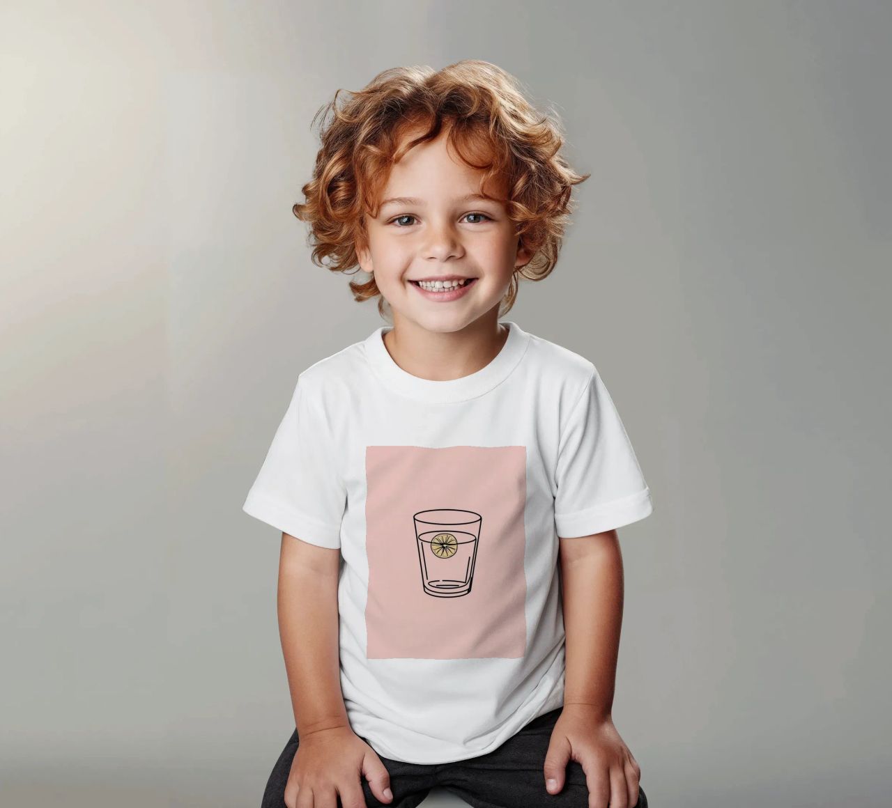 Bevanda rinfrescante in un bicchiere trasparente con una fetta di limone t-shirt bambini da DesignDoodle