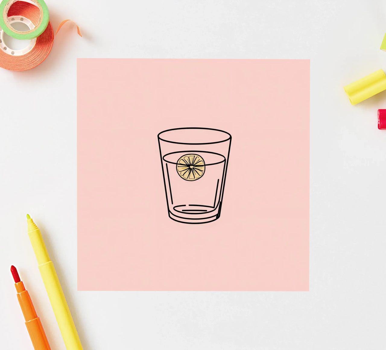 Bevanda rinfrescante in un bicchiere trasparente con una fetta di limone adesivo da DesignDoodle