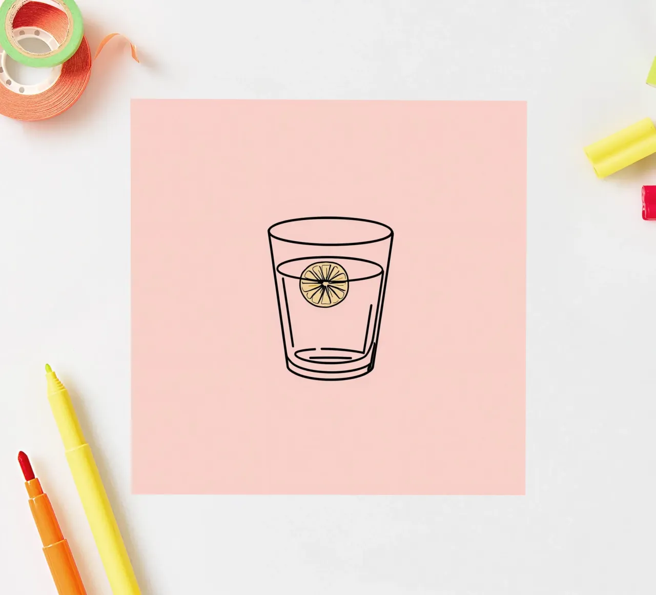 Bevanda rinfrescante in un bicchiere trasparente con una fetta di limone adesivo da DesignDoodle