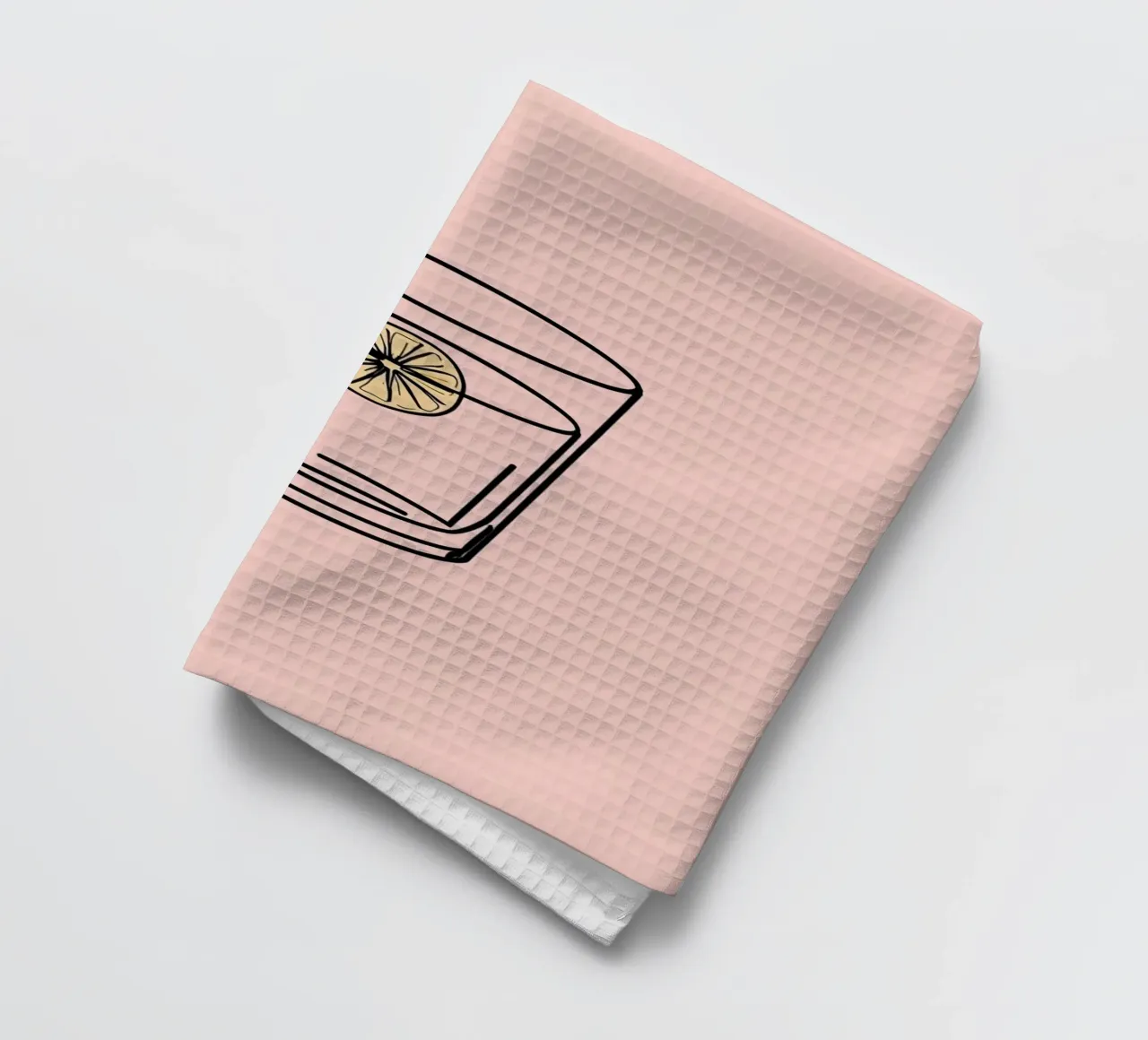 Refreshing drink in a clear glass with a slice of lemon tea towel by DesignDoodle