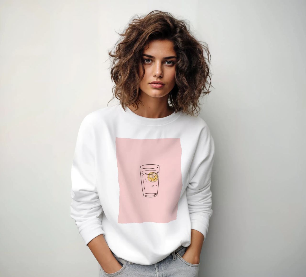 Bevanda rinfrescante servita in un bicchiere trasparente con fetta di limone felpa da DesignDoodle