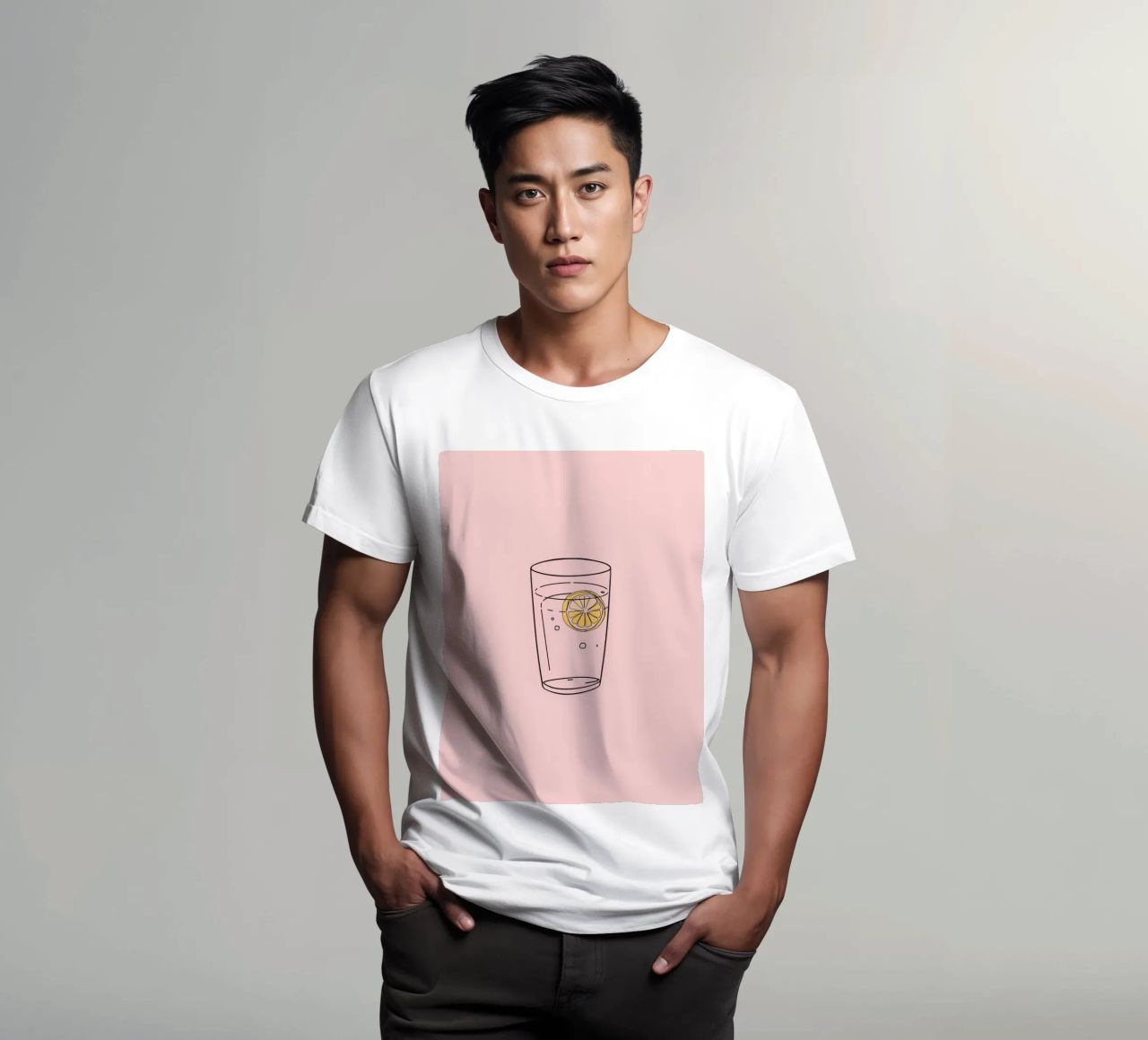 Bevanda rinfrescante servita in un bicchiere trasparente con fetta di limone t-shirt da DesignDoodle