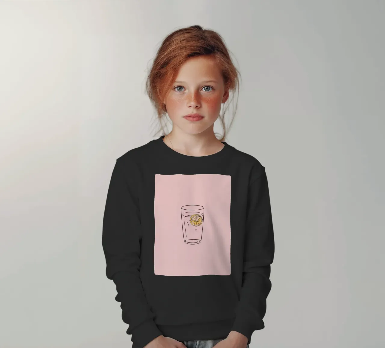 Bevanda rinfrescante servita in un bicchiere trasparente con fetta di limone felpa bambino da DesignDoodle