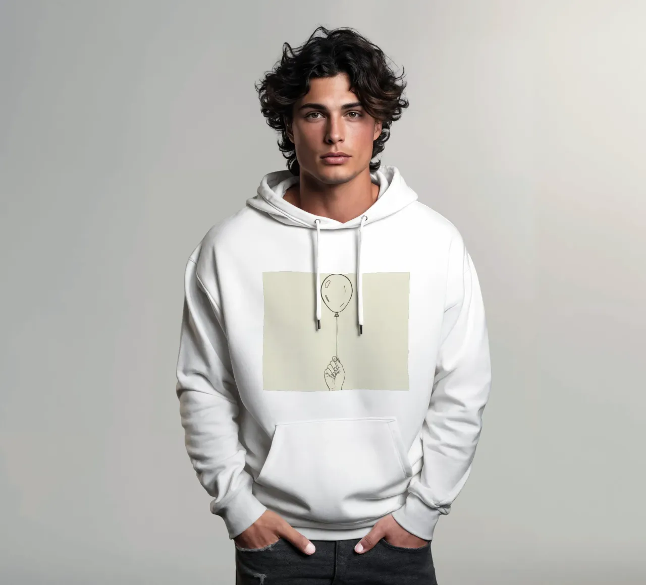 Mano che regge un palloncino in stile artistico minimalista felpa con cappuccio da DesignDoodle
