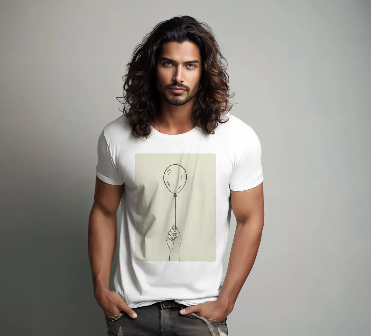 Mano che regge un palloncino in stile artistico minimalista t-shirt da DesignDoodle