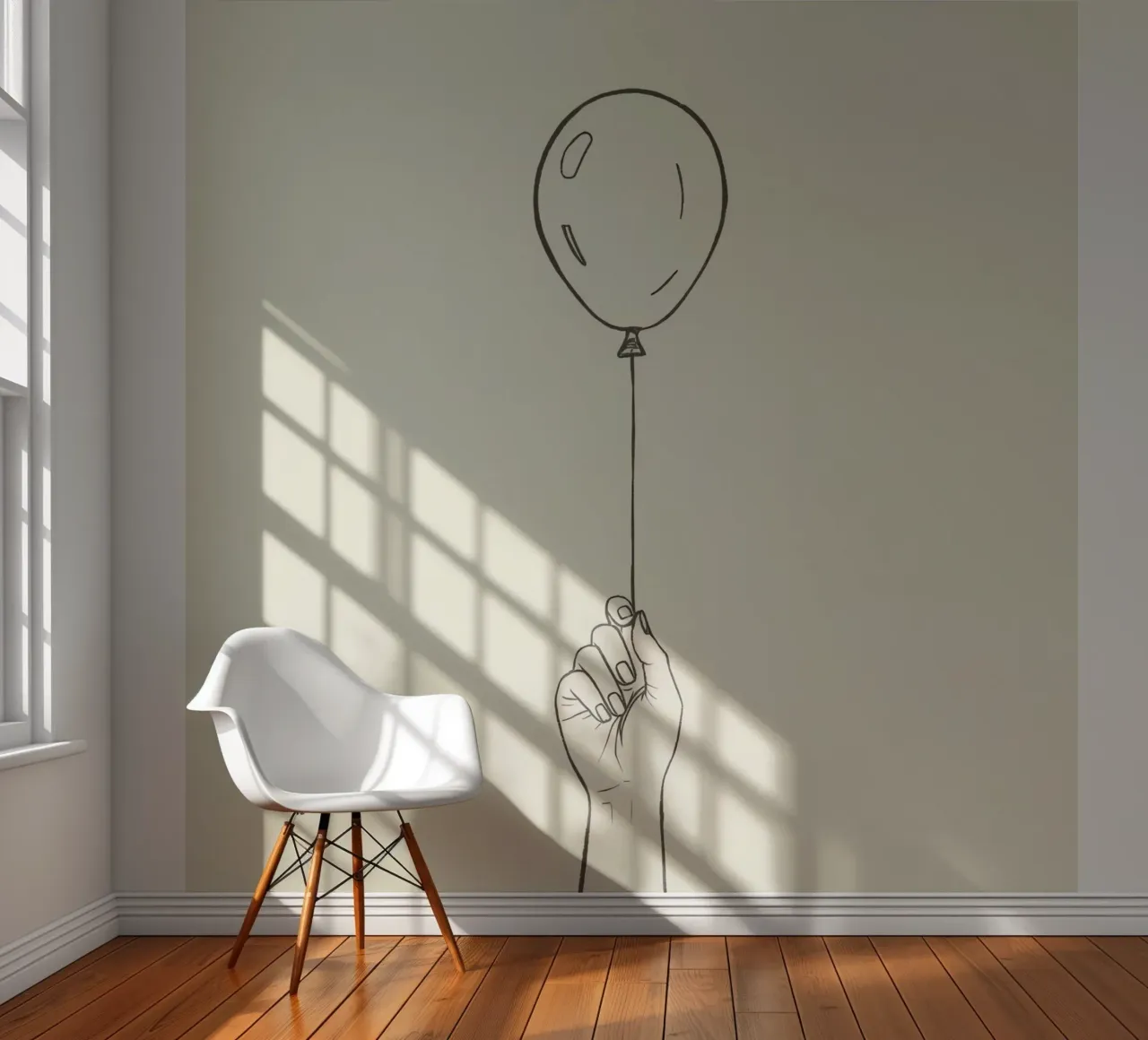 Mano sosteniendo un globo en estilo artístico minimalista papel para pared de DesignDoodle