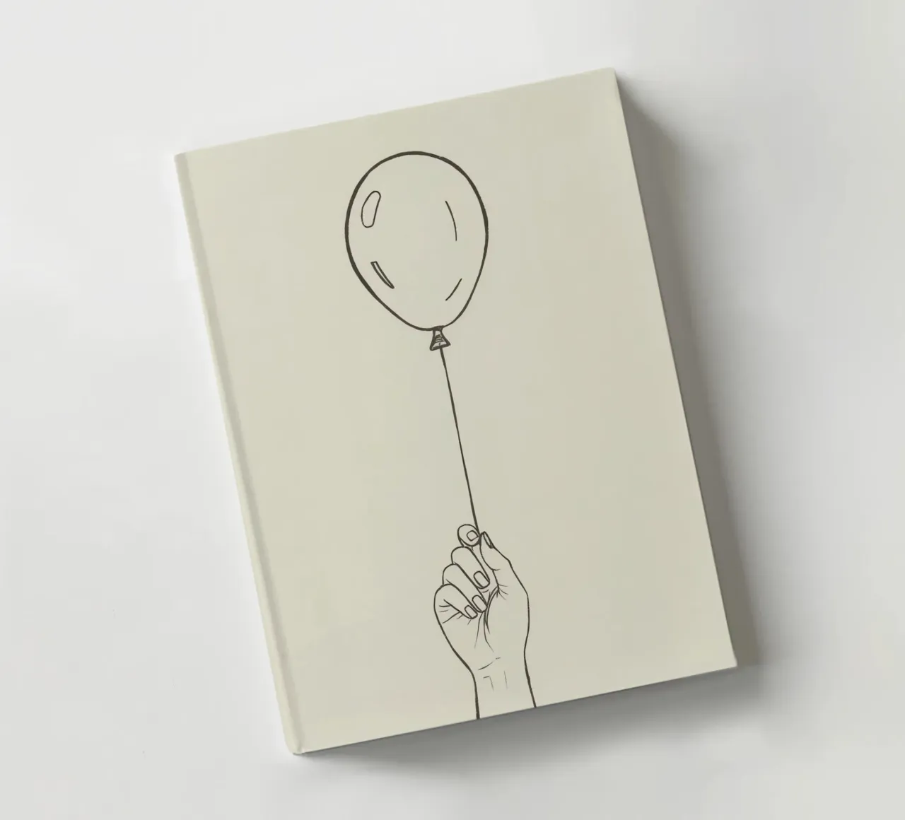 Hand holding a balloon in a minimalistic artistic style notebook by DesignDoodle