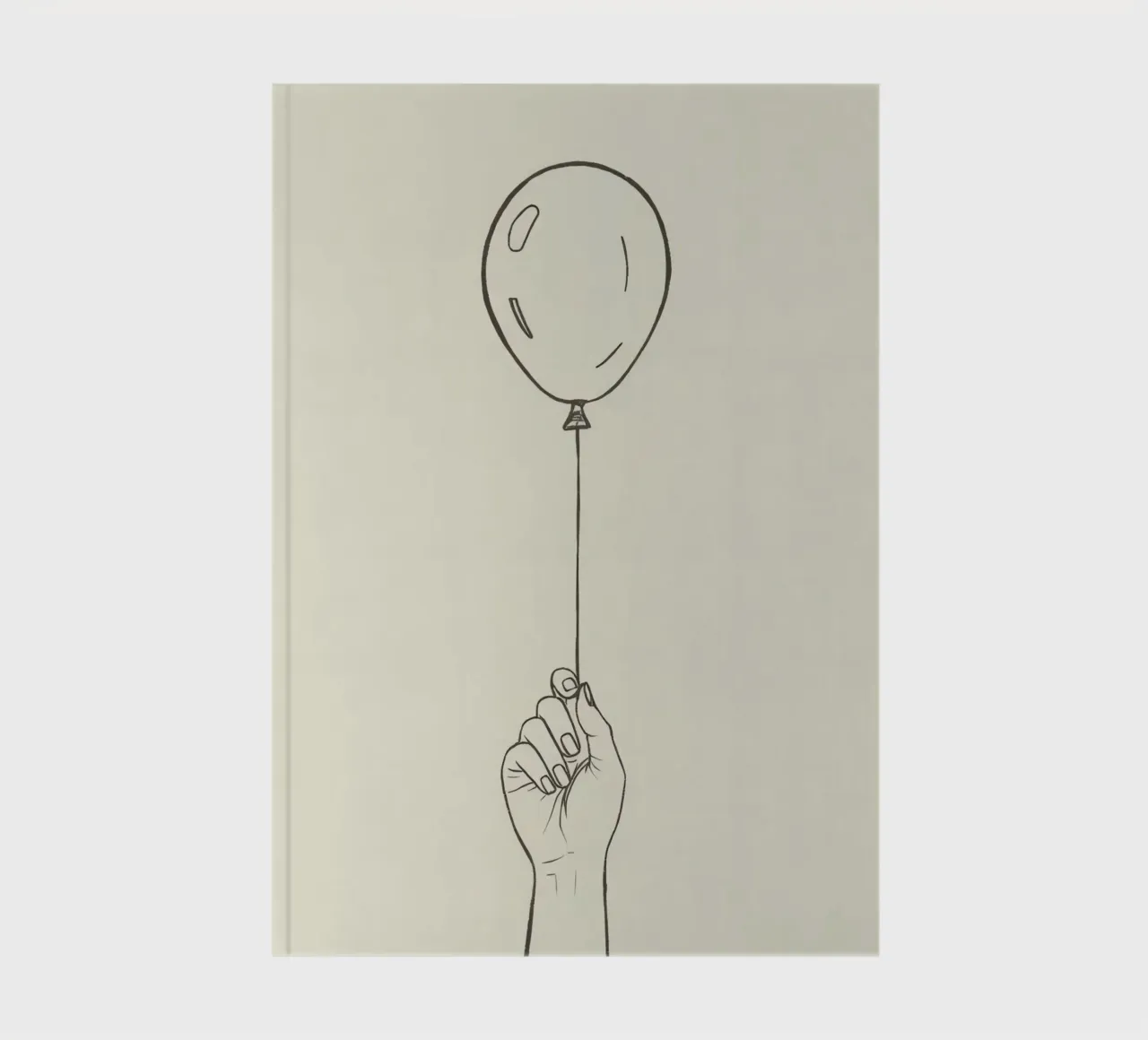 Hand holding a balloon in a minimalistic artistic style notebook by DesignDoodle