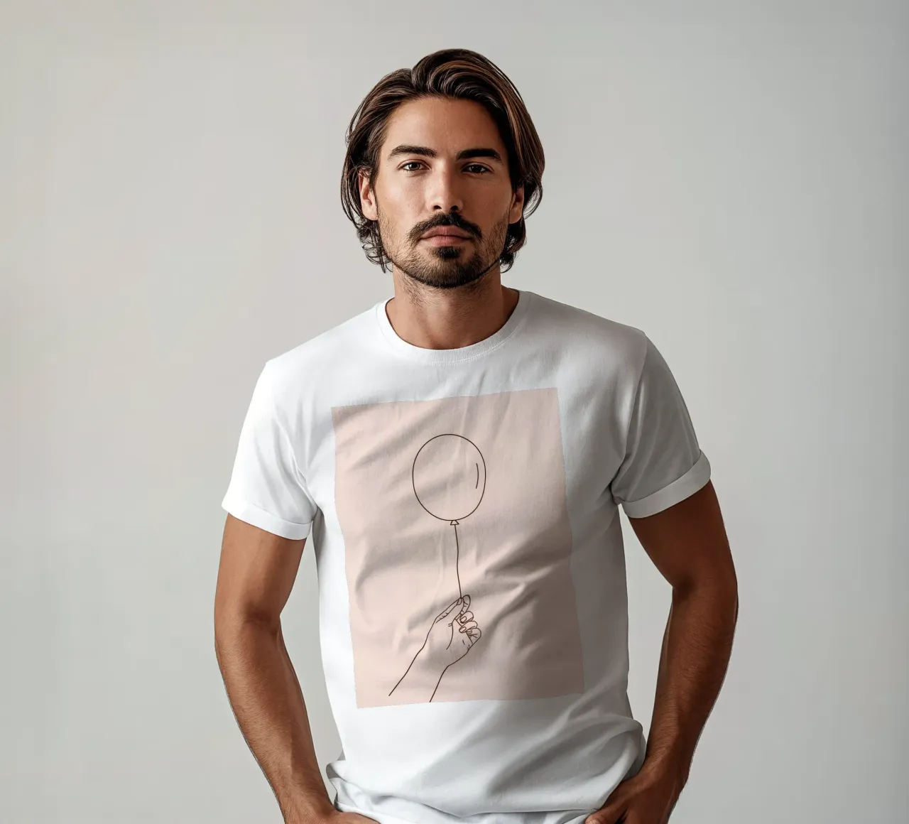 Hand holding single balloon pink pastel art symbolizes joy t-shirt by DesignDoodle