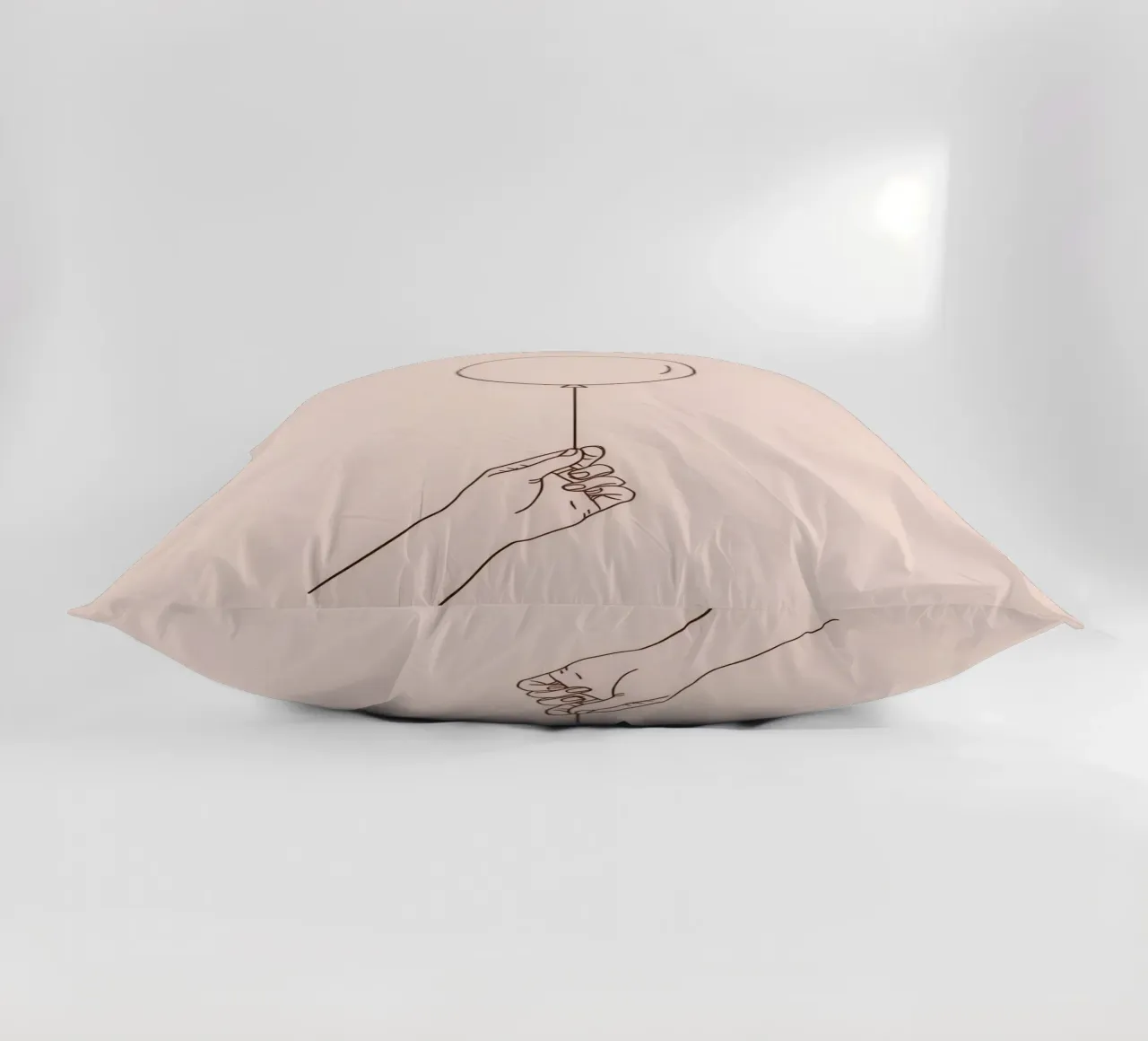 Hand holding single balloon pink pastel art symbolizes joy decorative cushion by DesignDoodle