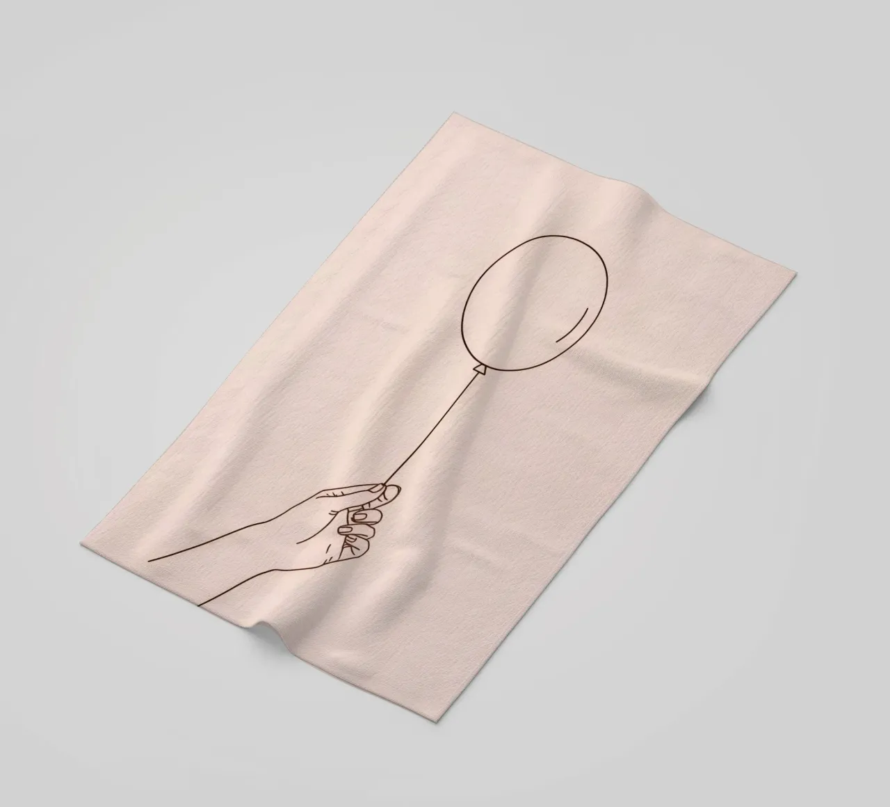 Hand holding single balloon pink pastel art symbolizes joy beach towel by DesignDoodle