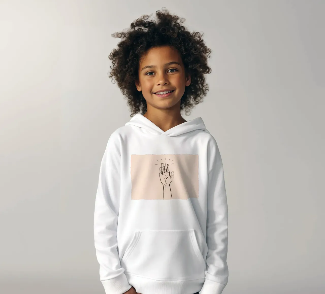 Mano alzata in segno di saluto su un semplice disegno pastello felpa bambino con cappuccio da DesignDoodle