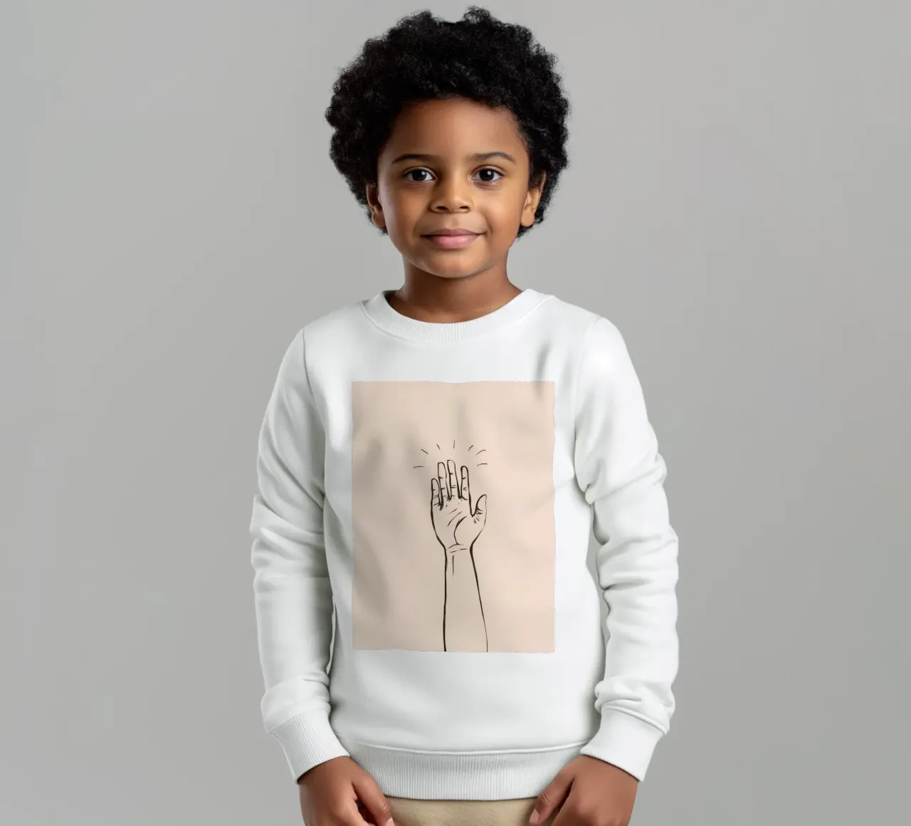 Mano alzata in segno di saluto su un semplice disegno pastello felpa bambino da DesignDoodle