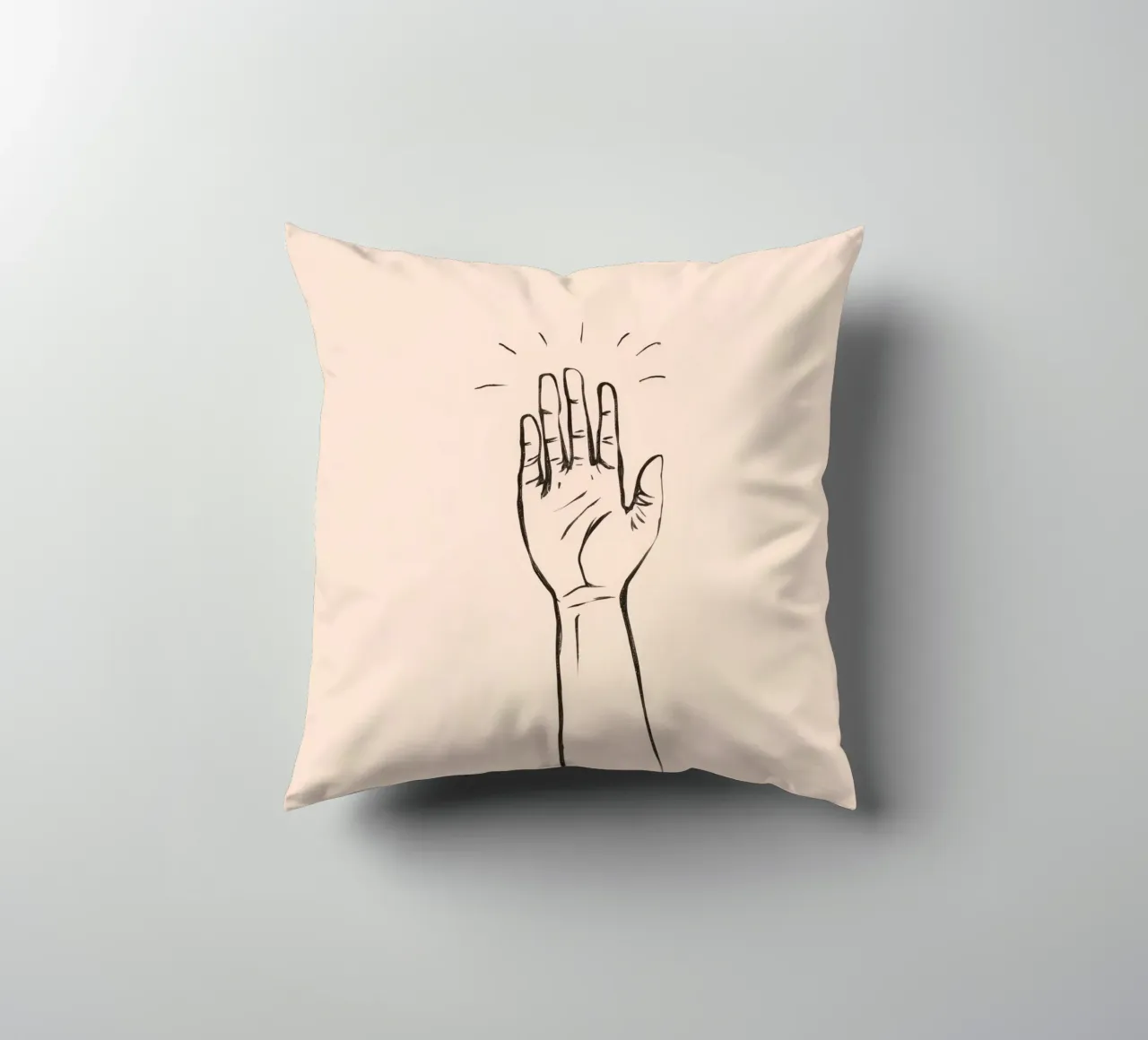Mano alzata in segno di saluto su un semplice disegno pastello cuscino da DesignDoodle