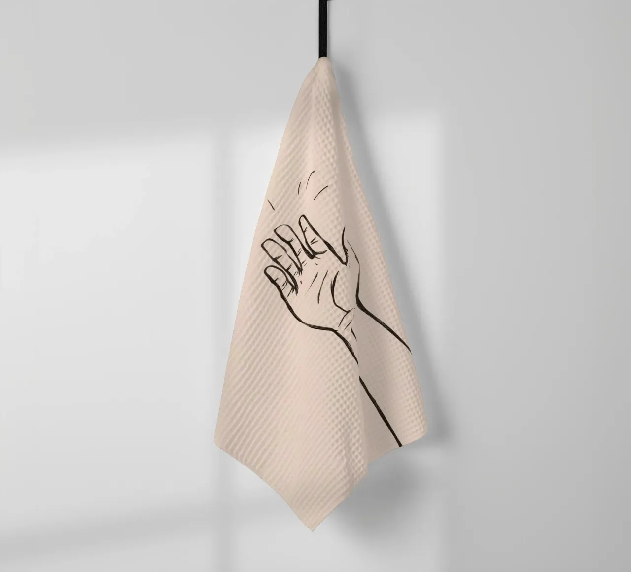 Mano alzata in segno di saluto su un semplice disegno pastello canovaccio da cucina da DesignDoodle