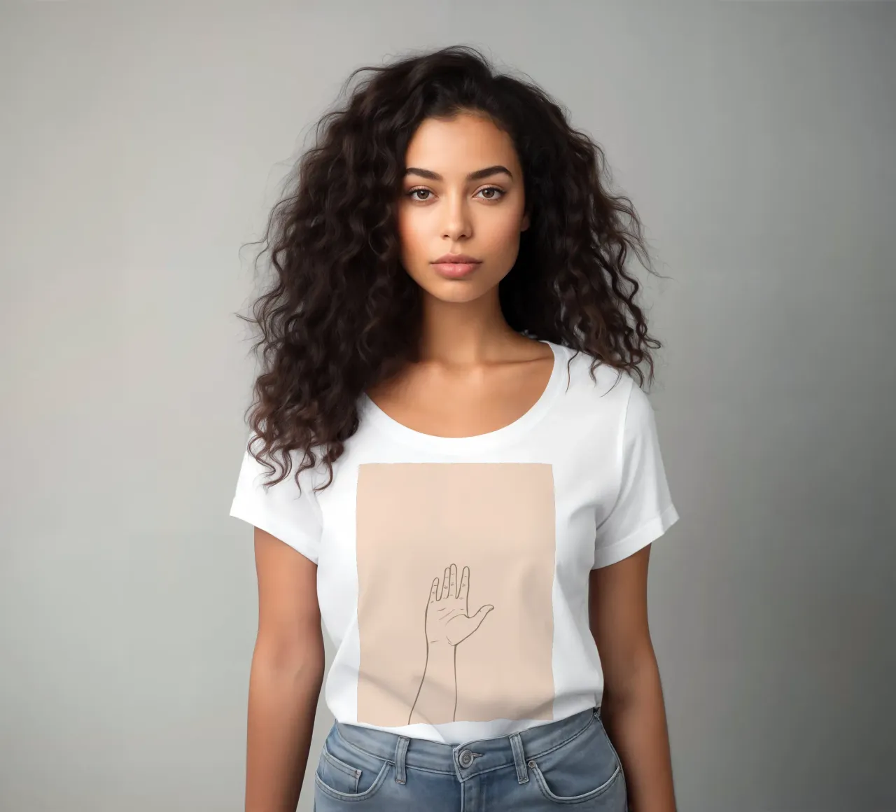Hand raised with pastel background symbolizing communication women's fitted t-shirt by DesignDoodle
