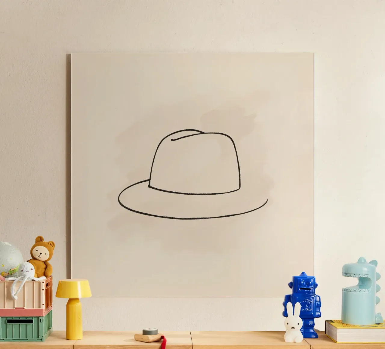 Semplice stile disegnato a mano di un cappello classico su un'arte morbida e pastello plexiglass da DesignDoodle