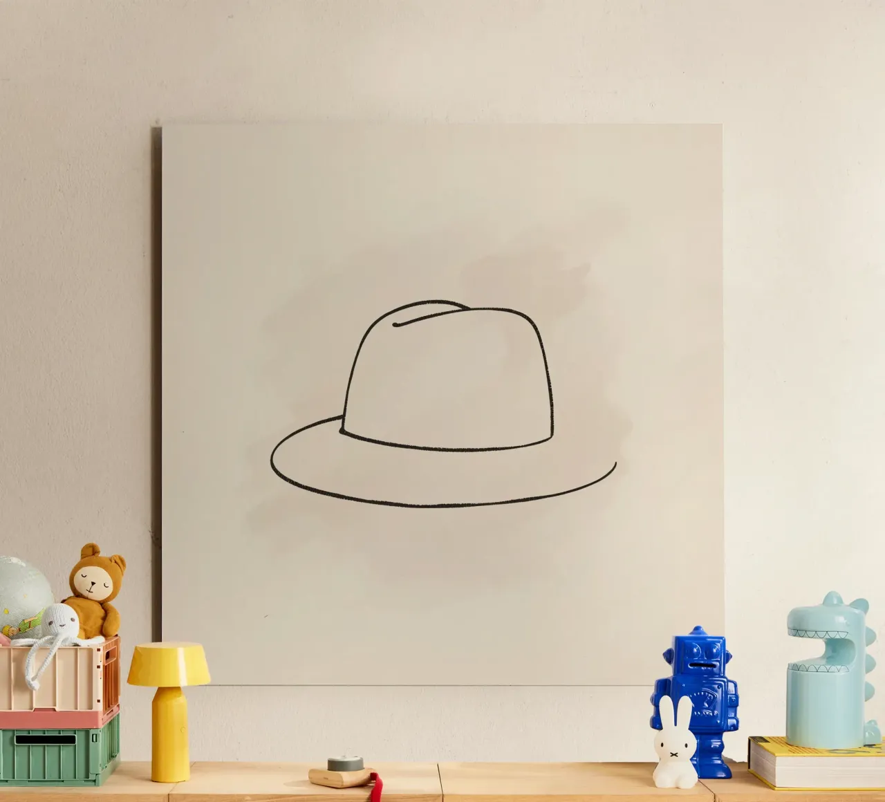 Semplice stile disegnato a mano di un cappello classico su un'arte morbida e pastello alluminio dibond da DesignDoodle