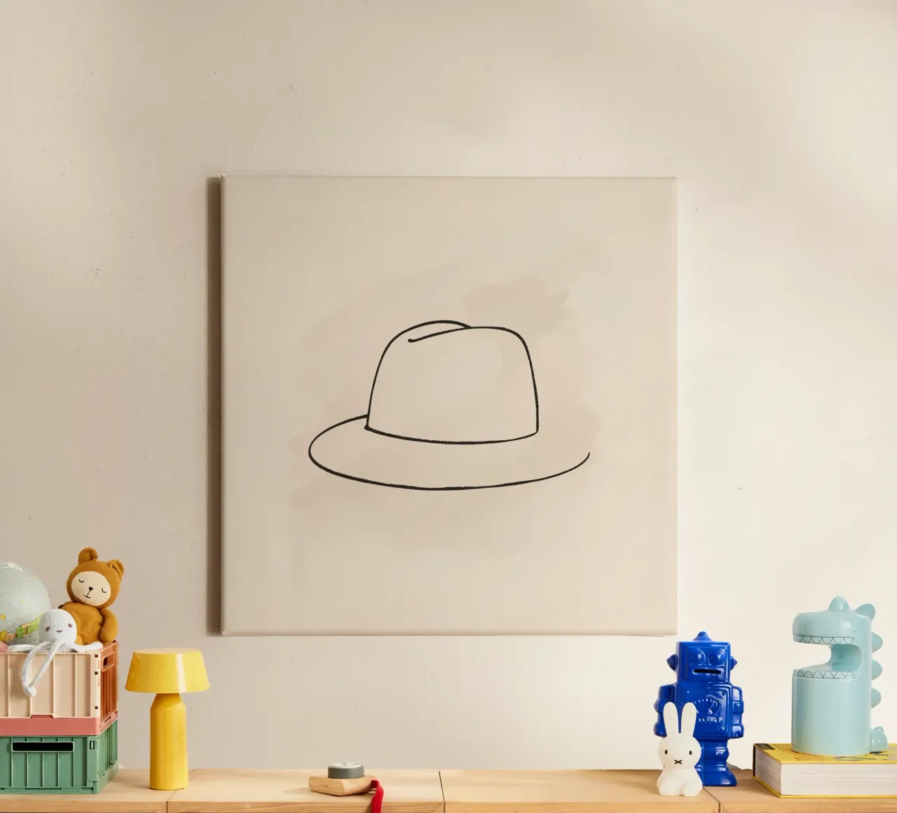 Semplice stile disegnato a mano di un cappello classico su un'arte morbida e pastello tela da DesignDoodle