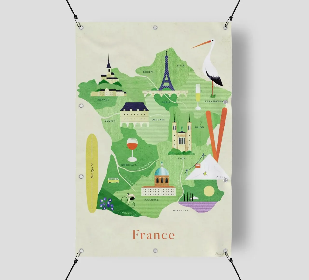 Map Of France telo in pvc da Henry Rivers