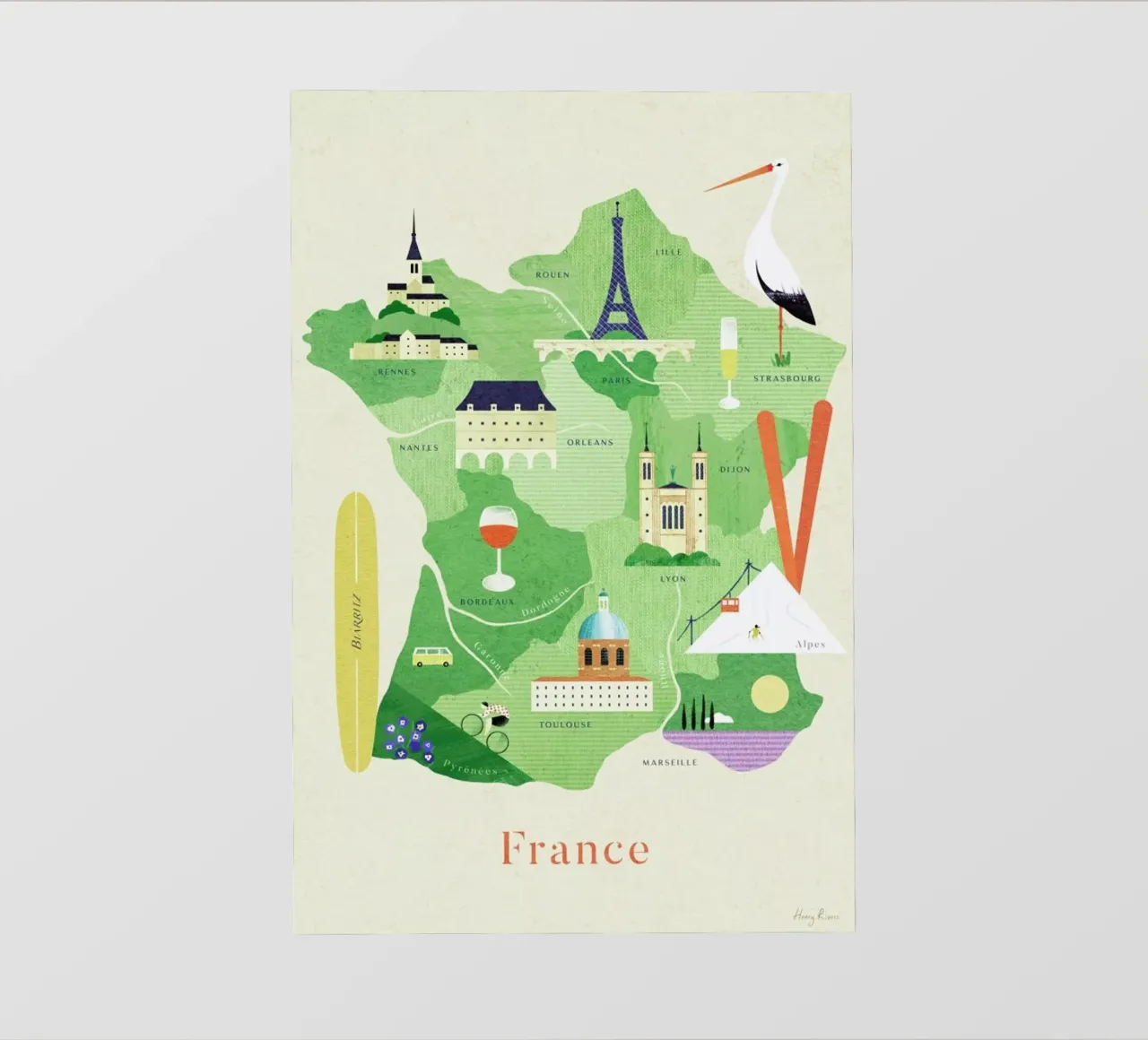 Map Of France telo in pvc da Henry Rivers