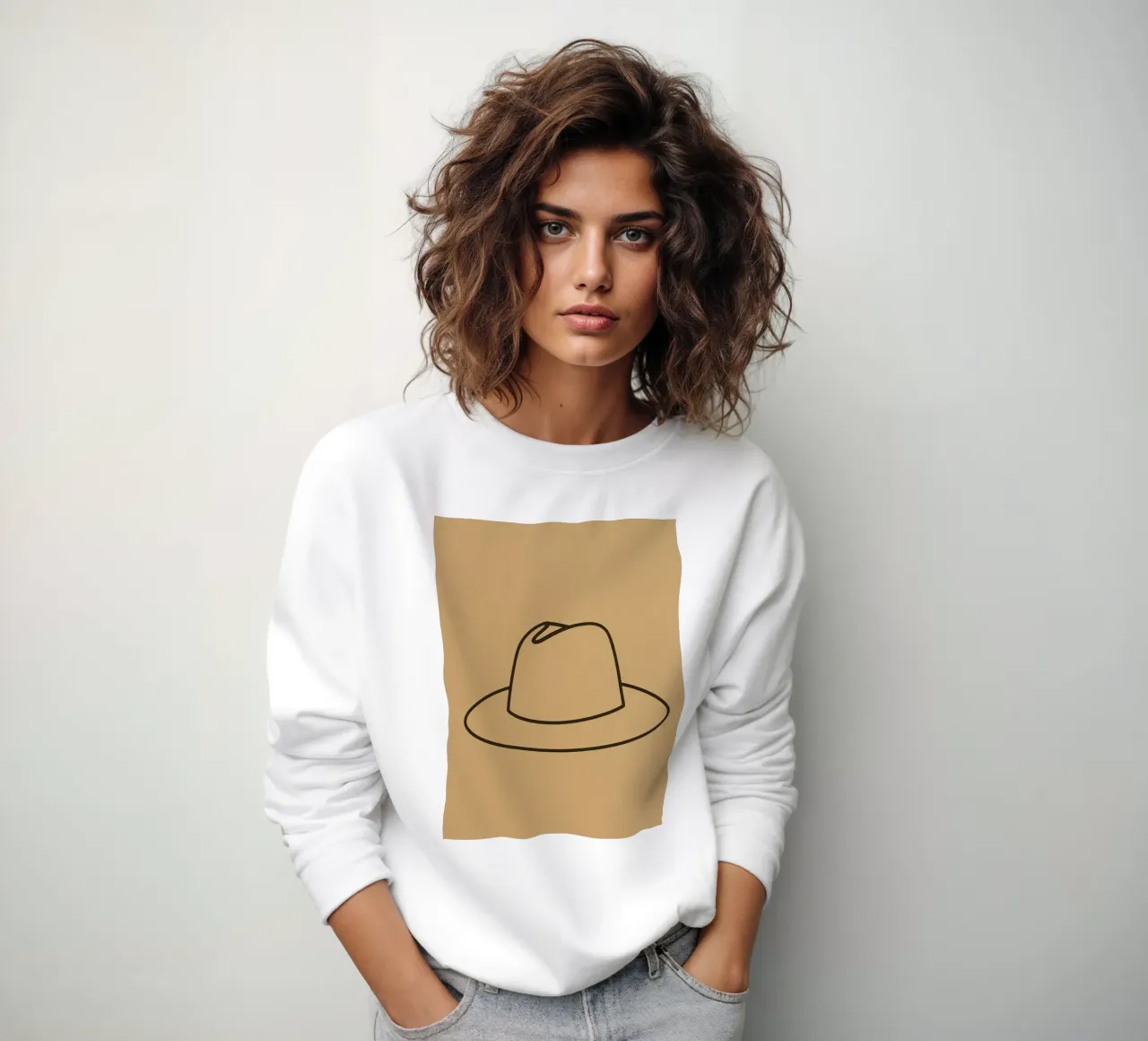 Disegno di linea minimalista di cappello visualizzato arte marrone neutro felpa da DesignDoodle