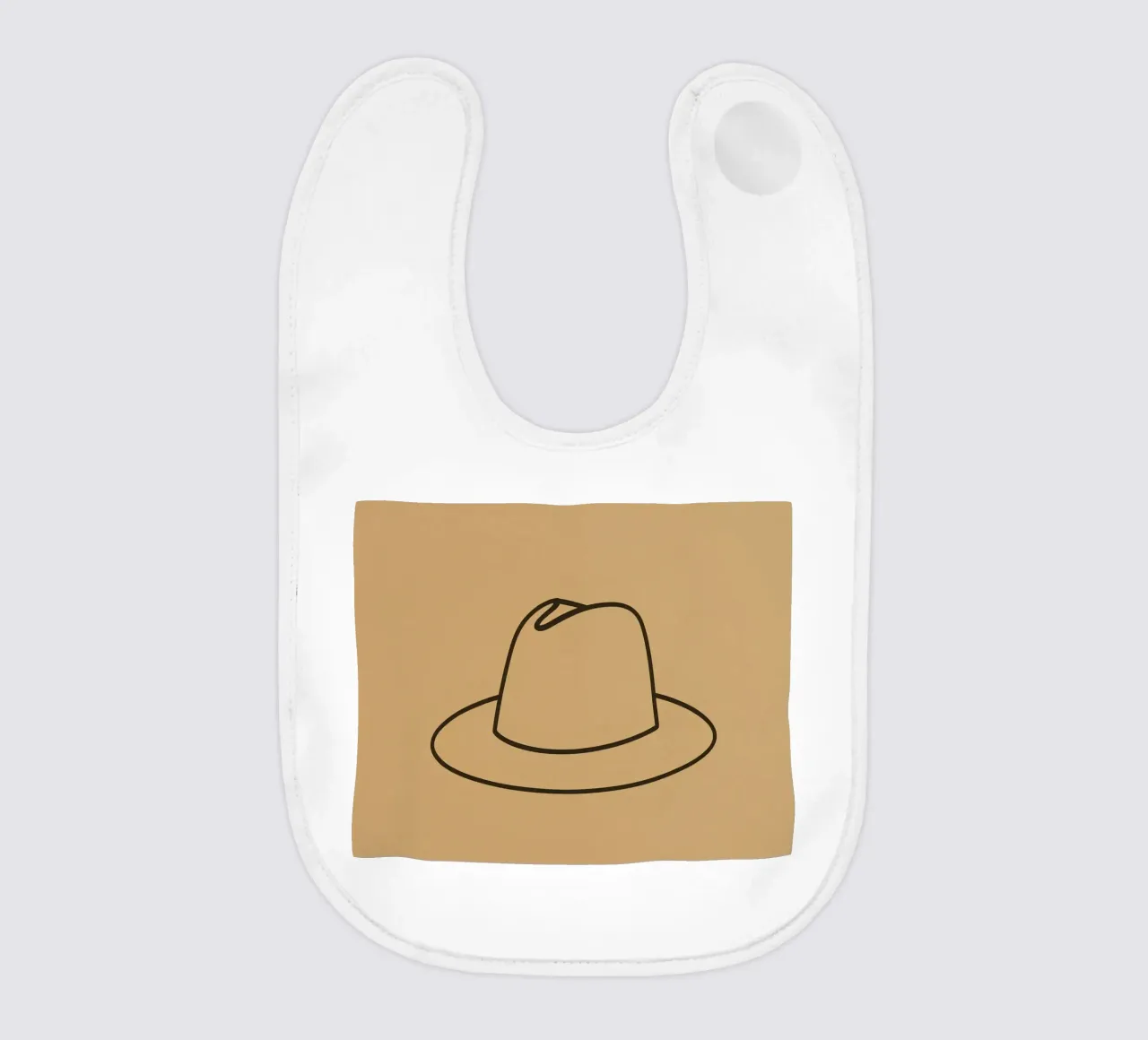 Minimalist line drawing of hat displayed neutral brown art baby bib by DesignDoodle