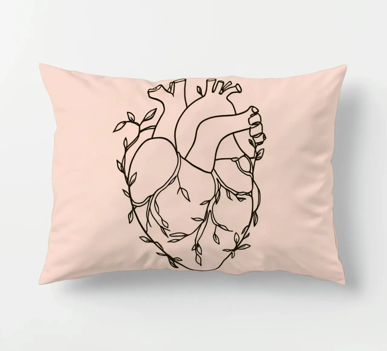 Artistic representation of a heart intertwined with plants decorative cushion by DesignDoodle