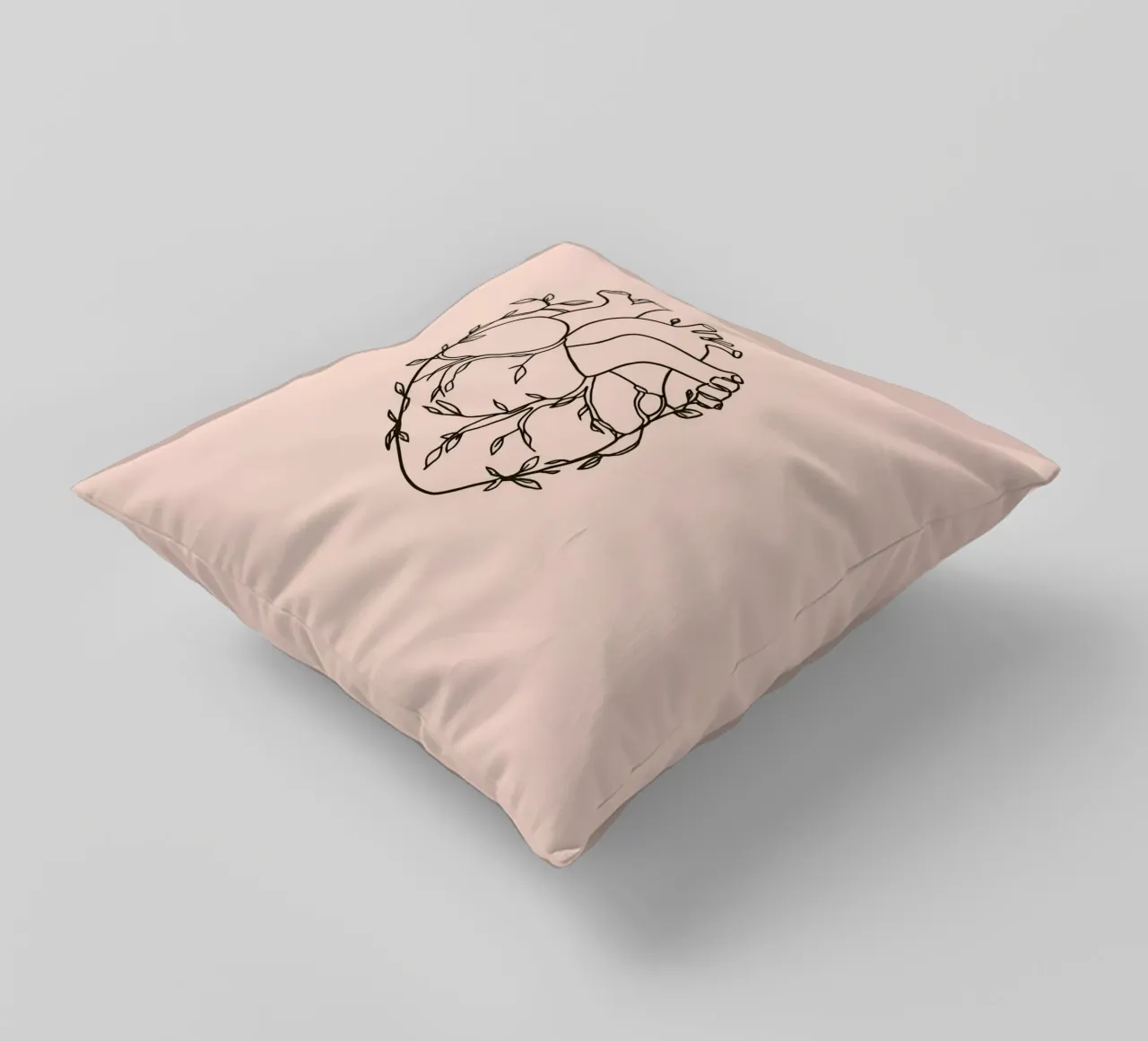 Artistic representation of a heart intertwined with plants decorative cushion by DesignDoodle