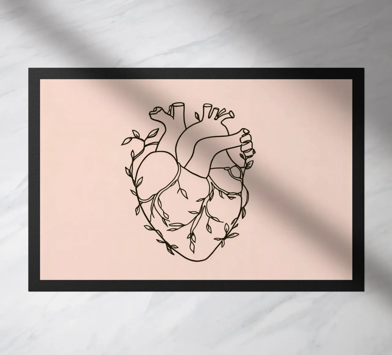 Artistic representation of a heart intertwined with plants doormat by DesignDoodle