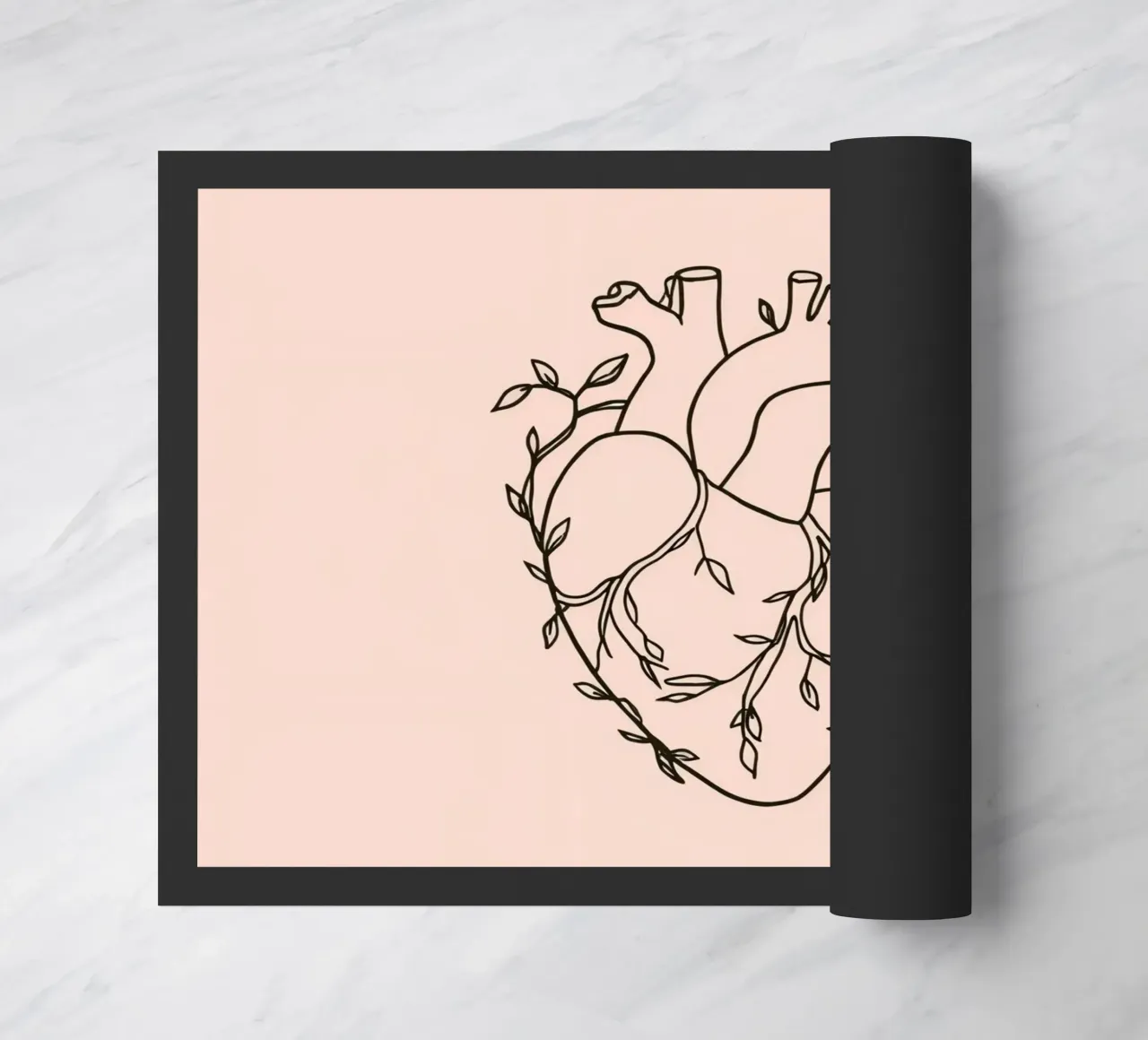 Artistic representation of a heart intertwined with plants doormat by DesignDoodle