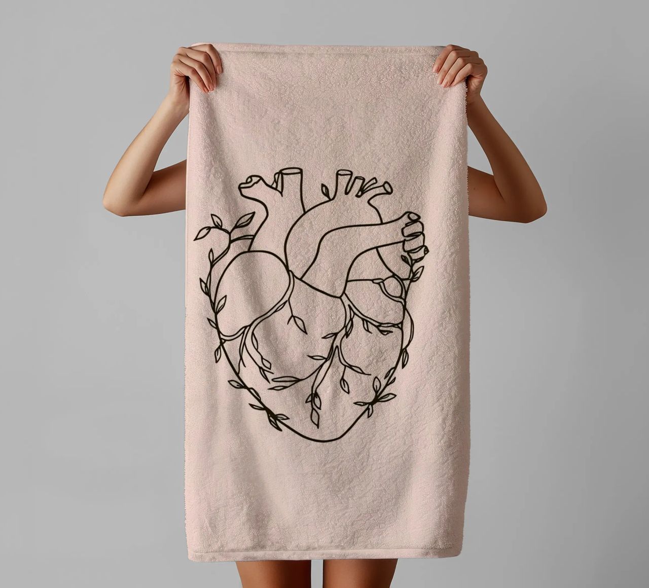 Rappresentazione artistica di un cuore intrecciato con le piante asciugamano da bagno da DesignDoodle