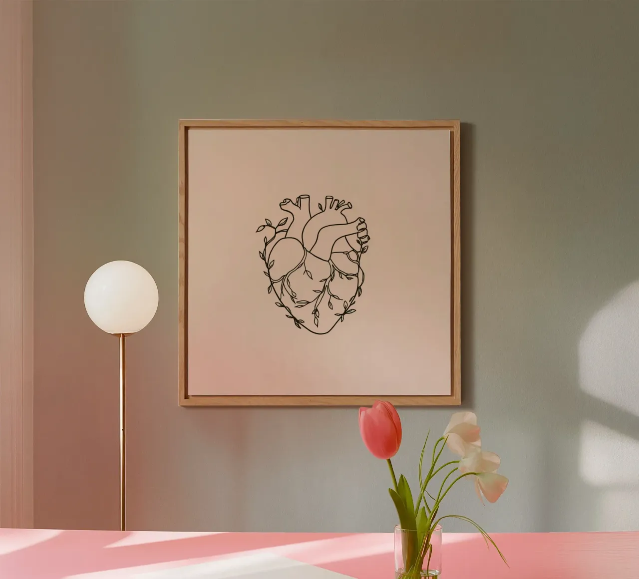 Artistic representation of a heart intertwined with plants alu-dibond by DesignDoodle