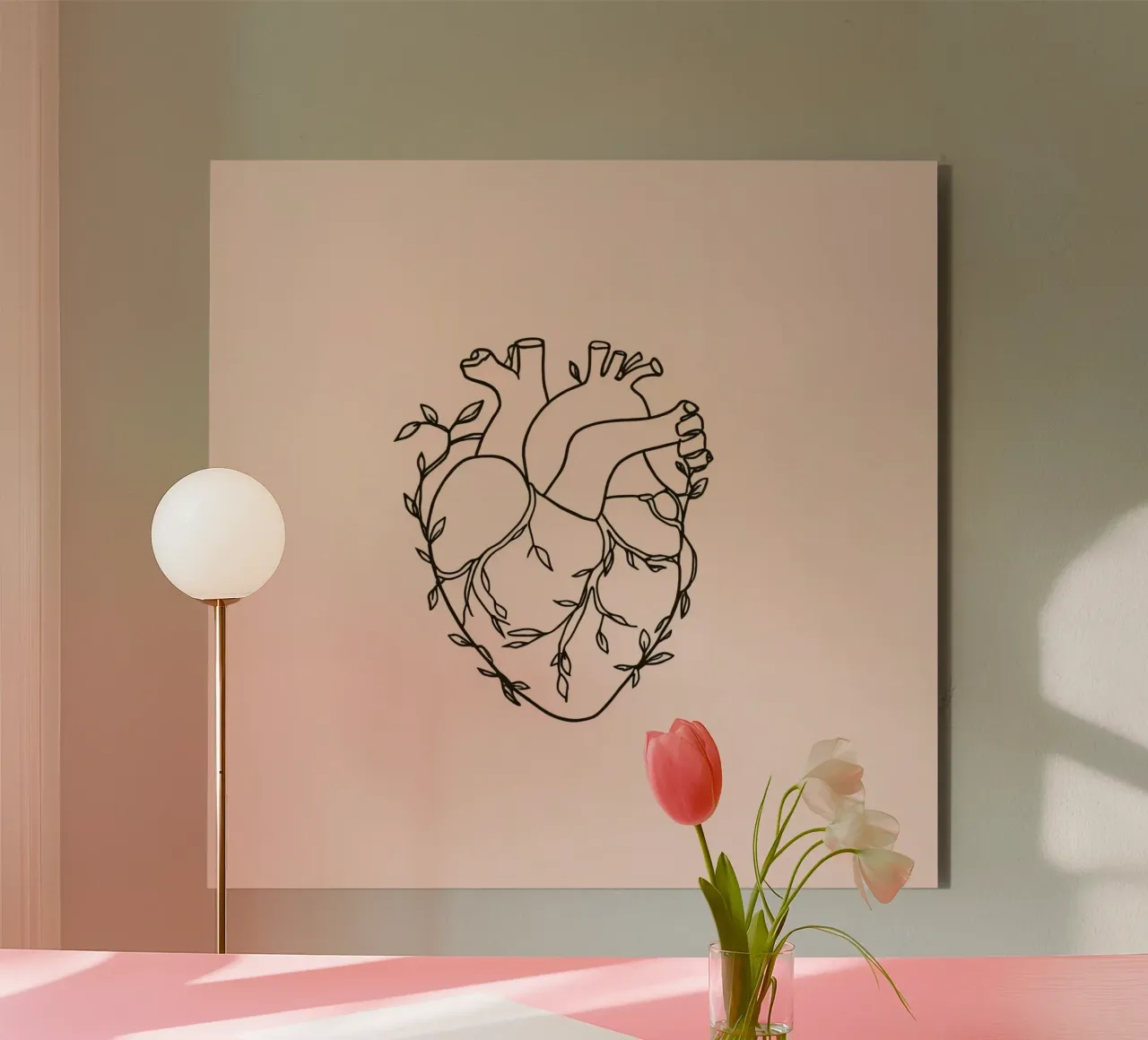 Artistic representation of a heart intertwined with plants alu-dibond by DesignDoodle