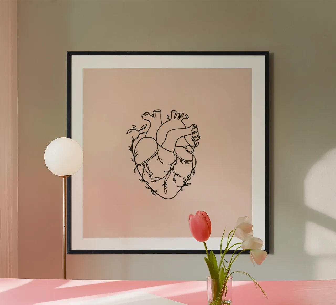 Artistic representation of a heart intertwined with plants hahnemühle by DesignDoodle