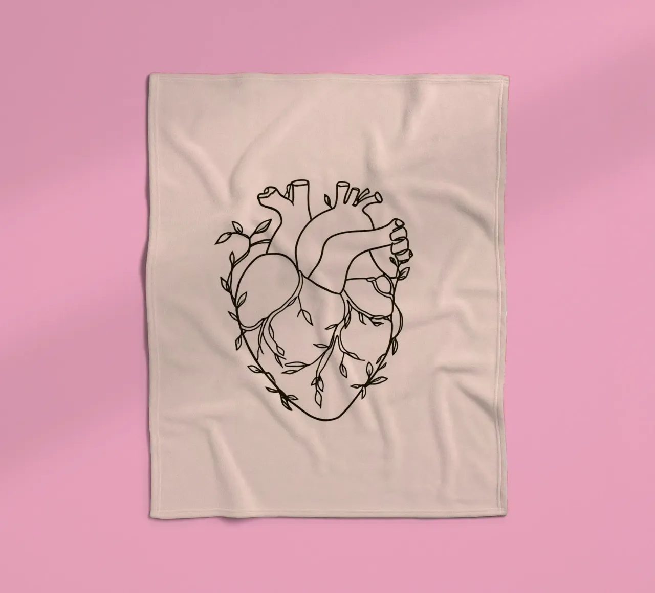 Artistic representation of a heart intertwined with plants fleece blanket by DesignDoodle