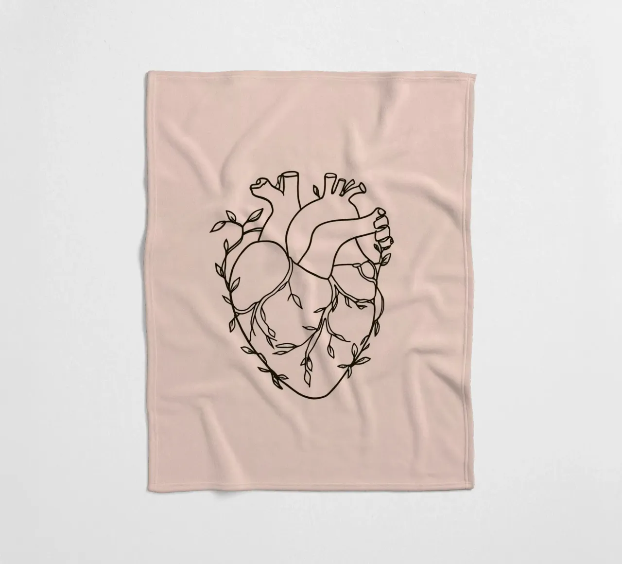 Artistic representation of a heart intertwined with plants fleece blanket by DesignDoodle