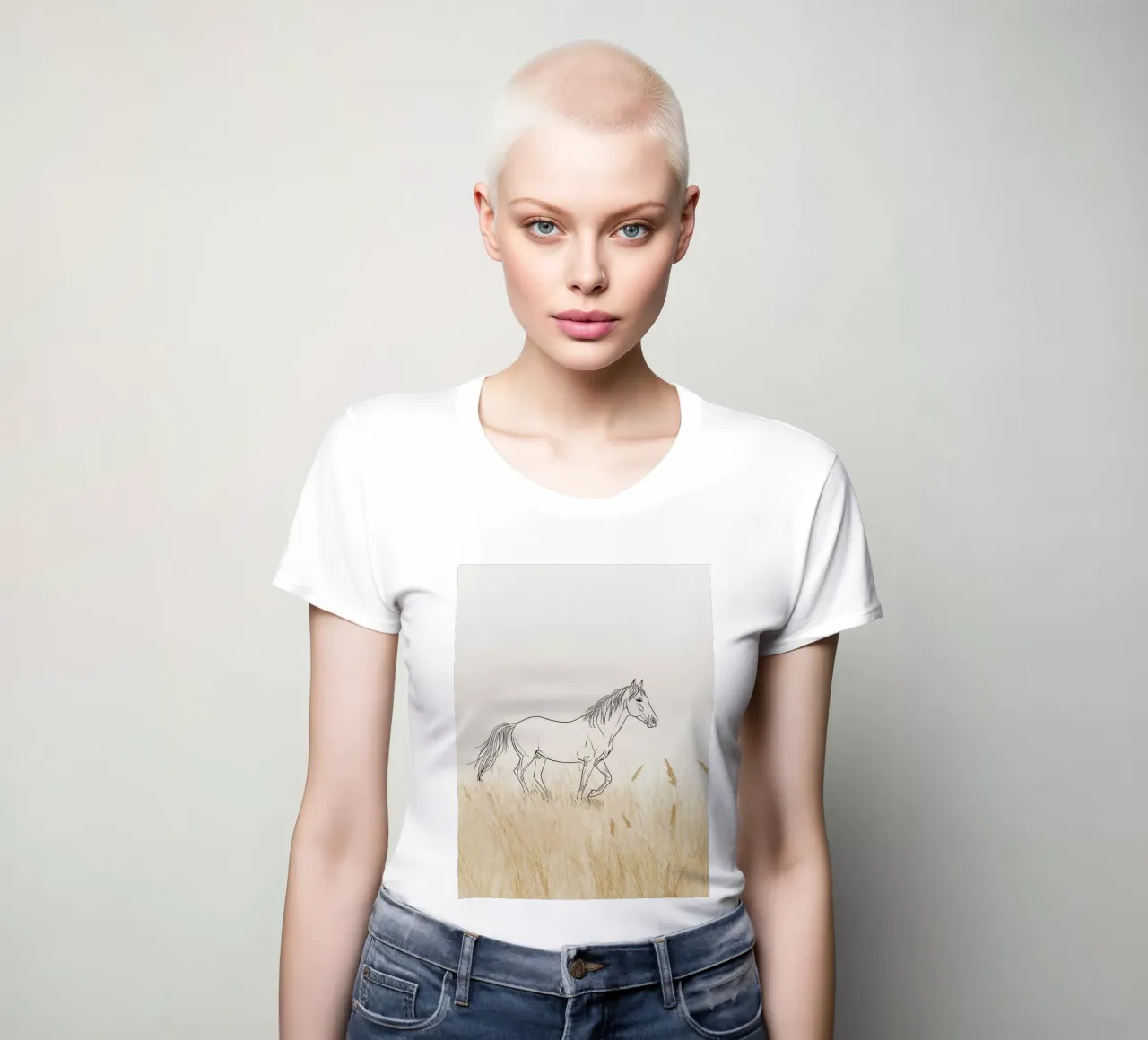 Caballo caminando entre hierba dorada en un prado tranquilo camiseta de mujer de DesignDoodle